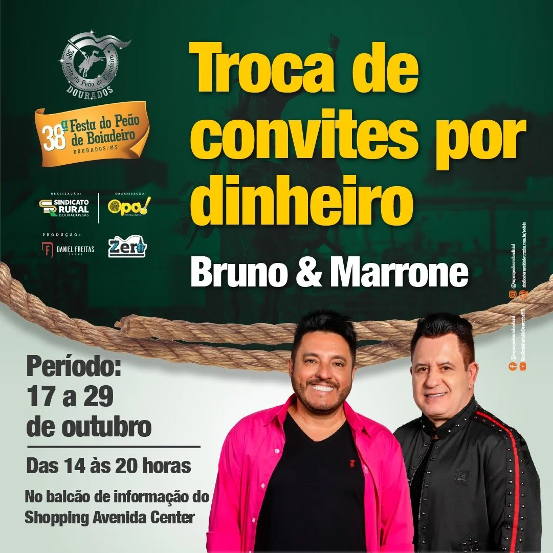 Troca de convites por dinheiro do show Bruno&amp;Marrone será de 17 a 29 de outubro no Shopping Avenida Center