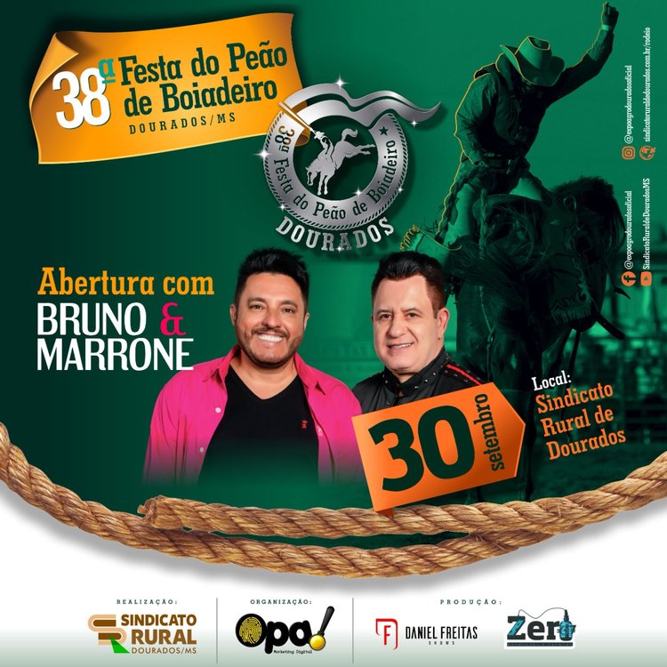 Show de Bruno e Marrone abre Semana do Peão em Dourados no dia 30 de setembro