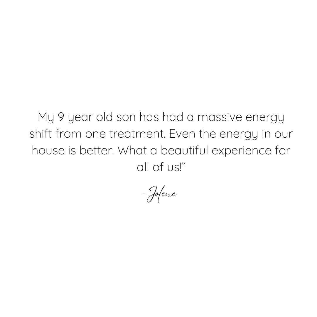 Testimonial quote about a child's energy improvement after treatment, signed by "Jolene."