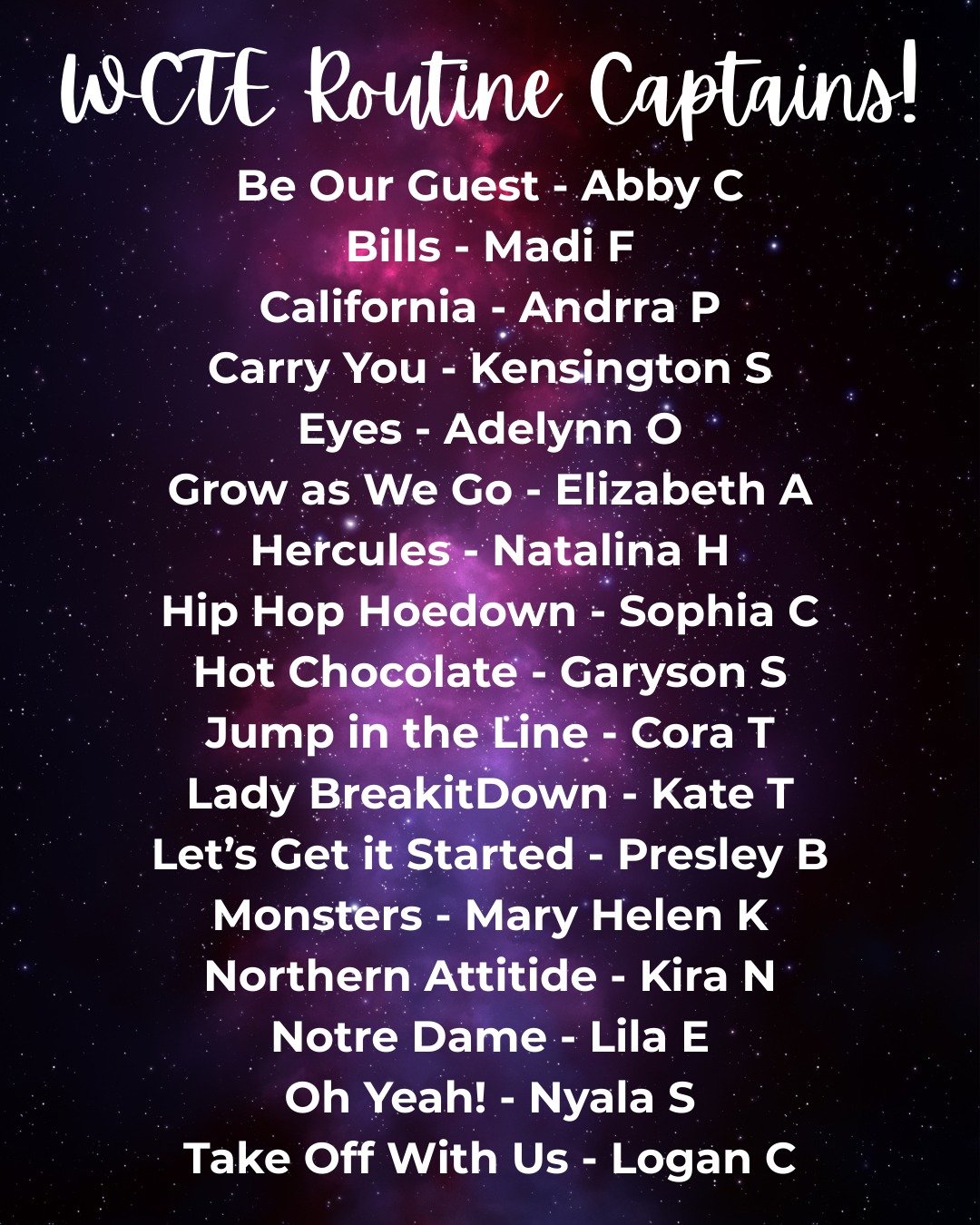 Big congrats to our 2026 WCTE Routine Captains 🎉
Chosen by our faculty and choreographers for their dedication, work ethic, and leadership&mdash;both in and out of the studio. These dancers set the standard, and we&rsquo;re so proud to have them lea