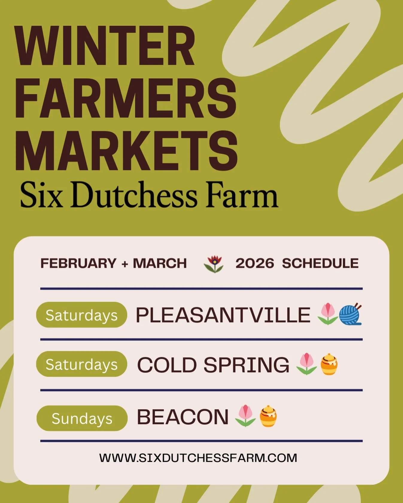 Happy New Year, Friends! We are so excited to share our 2026 winter market schedule with you!

Hans and I will be taking a short break this January to re-charge, review the year that was, and take care of all the winter tulips growing under cover thi