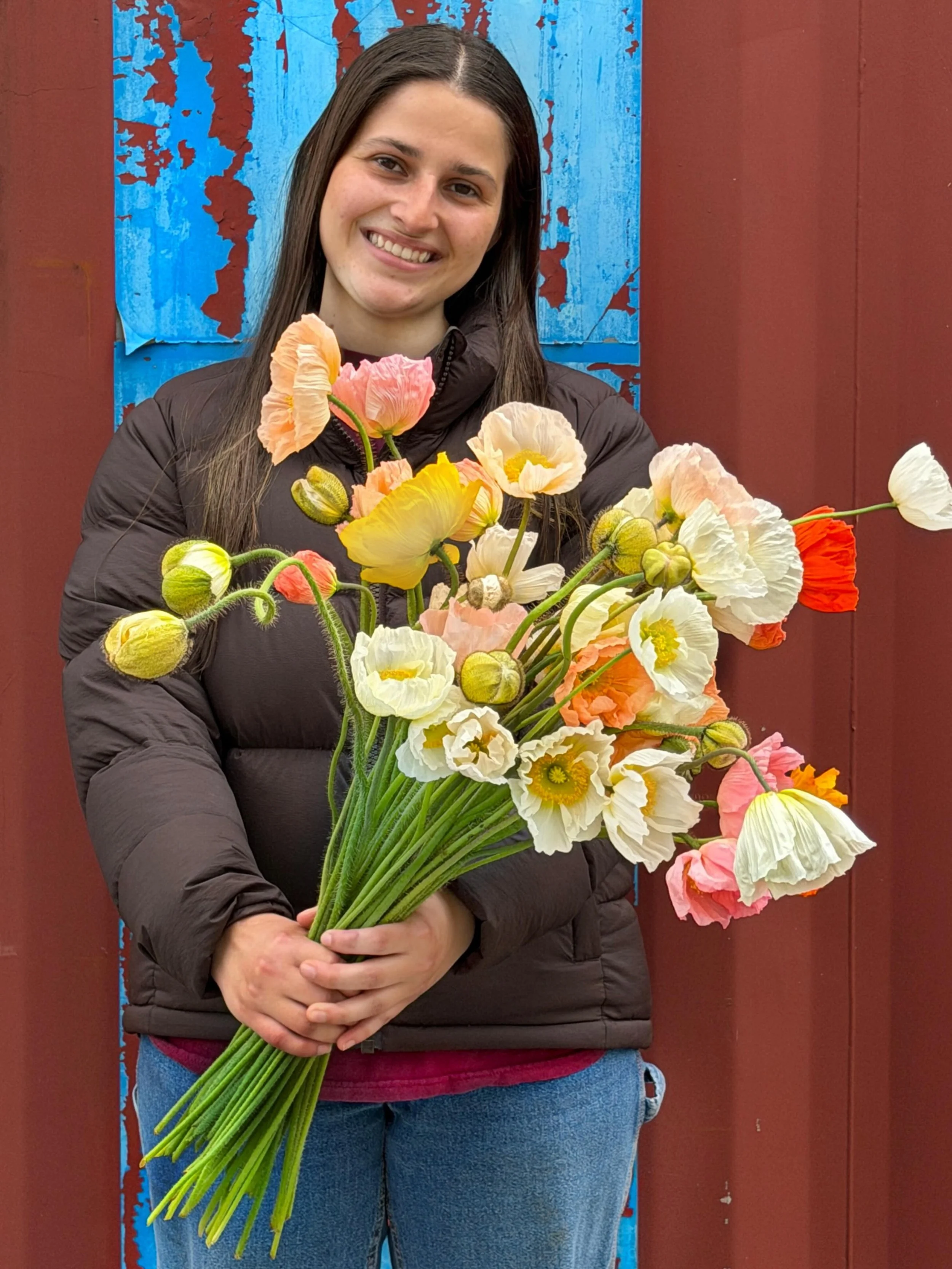 Hi, Flower Friends! The Hummingbird poppies are popping, and you can find them (and us!) at @coldspringfarmersmarket this Saturday, 9am - 1pm. Also, friends, come meet Allie (pictured here!), and say hello to our new crew member, who&rsquo;ll be join