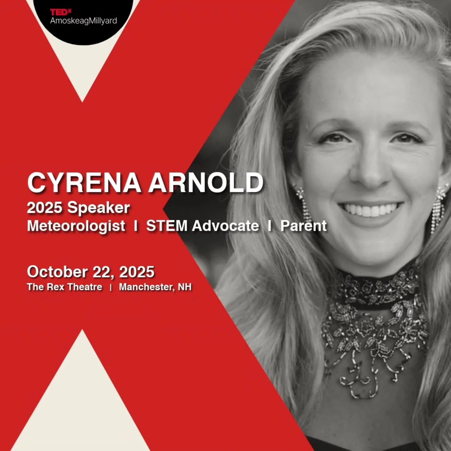 Cyrena Arnold is saying yes to science, storytelling, and reframing failure as possibility.
A meteorologist, author, and nationally featured STEM advocate, her TEDxAmoskeagMillyard talk shows us how the storms we face can lead to unexpected breakthr
