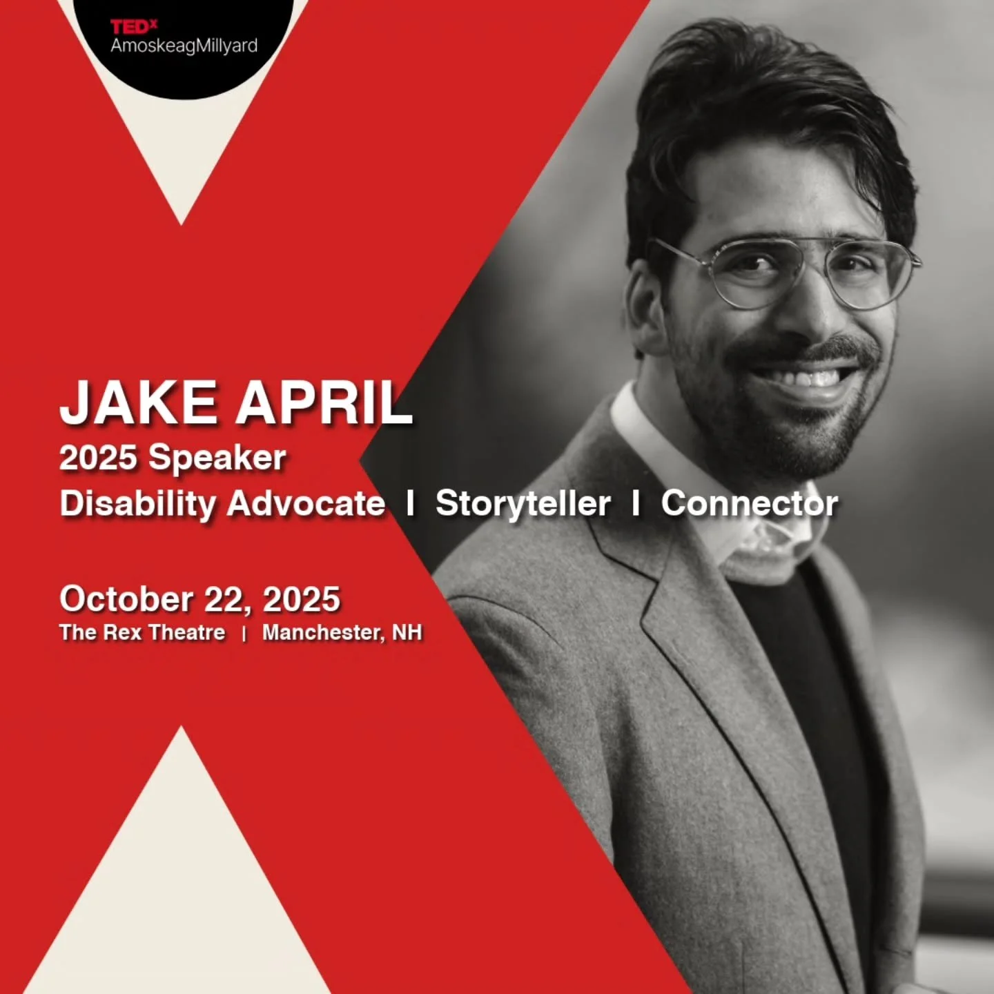 β¨ Meet Jake April β¨
Disability Advocate | Storyteller | Connector
Fun fact: He was on his high school track team — despite having a physical disability! πͺ
His TEDxAmoskeagMillyard talk? Encouraging. Thought-provoking. Empathetic.
Inspired b