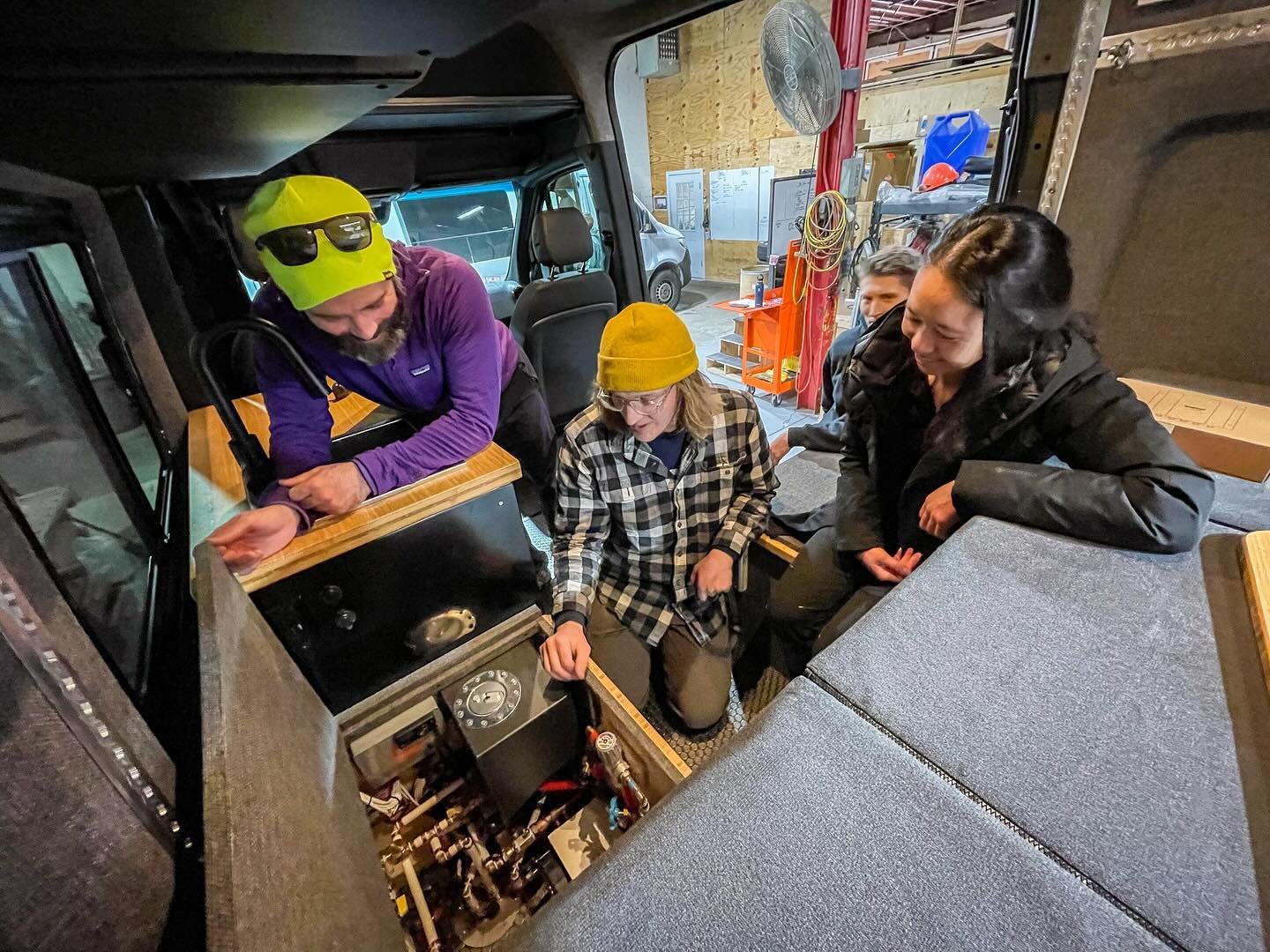 Nirvana Upfitters team member Justin providing an overview a VLT system 🔥 to the van owners of the Mugs Mobile 🦮🚐 
From the day a van is delivered we strive to ensure ease of access and serviceability for all systems to keep you on the road for th