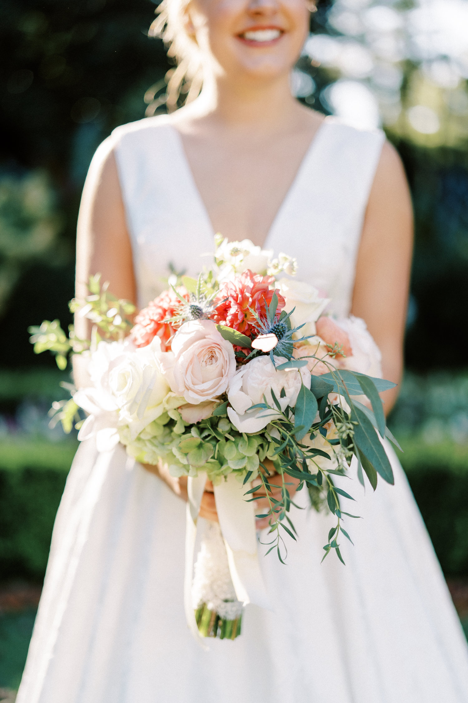 bride floral bouquet in the Duke Mansion patio