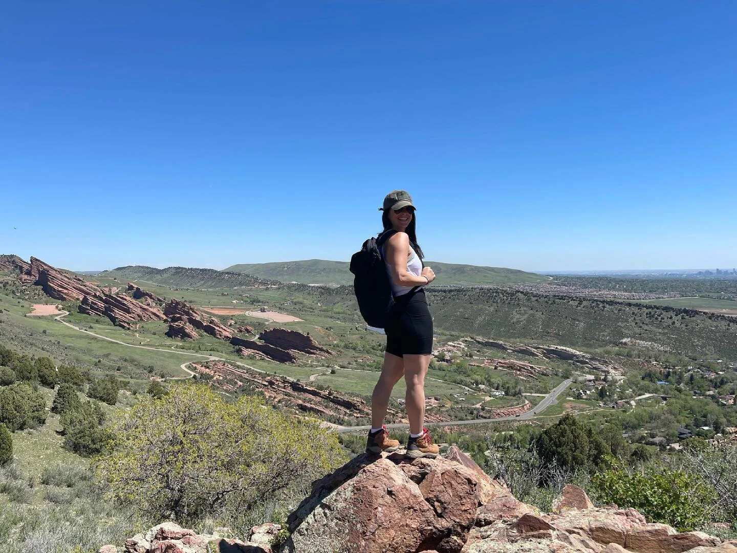 Two of my favorite places in one pic. #redrocks #denverco #hiking #bluebirdskies