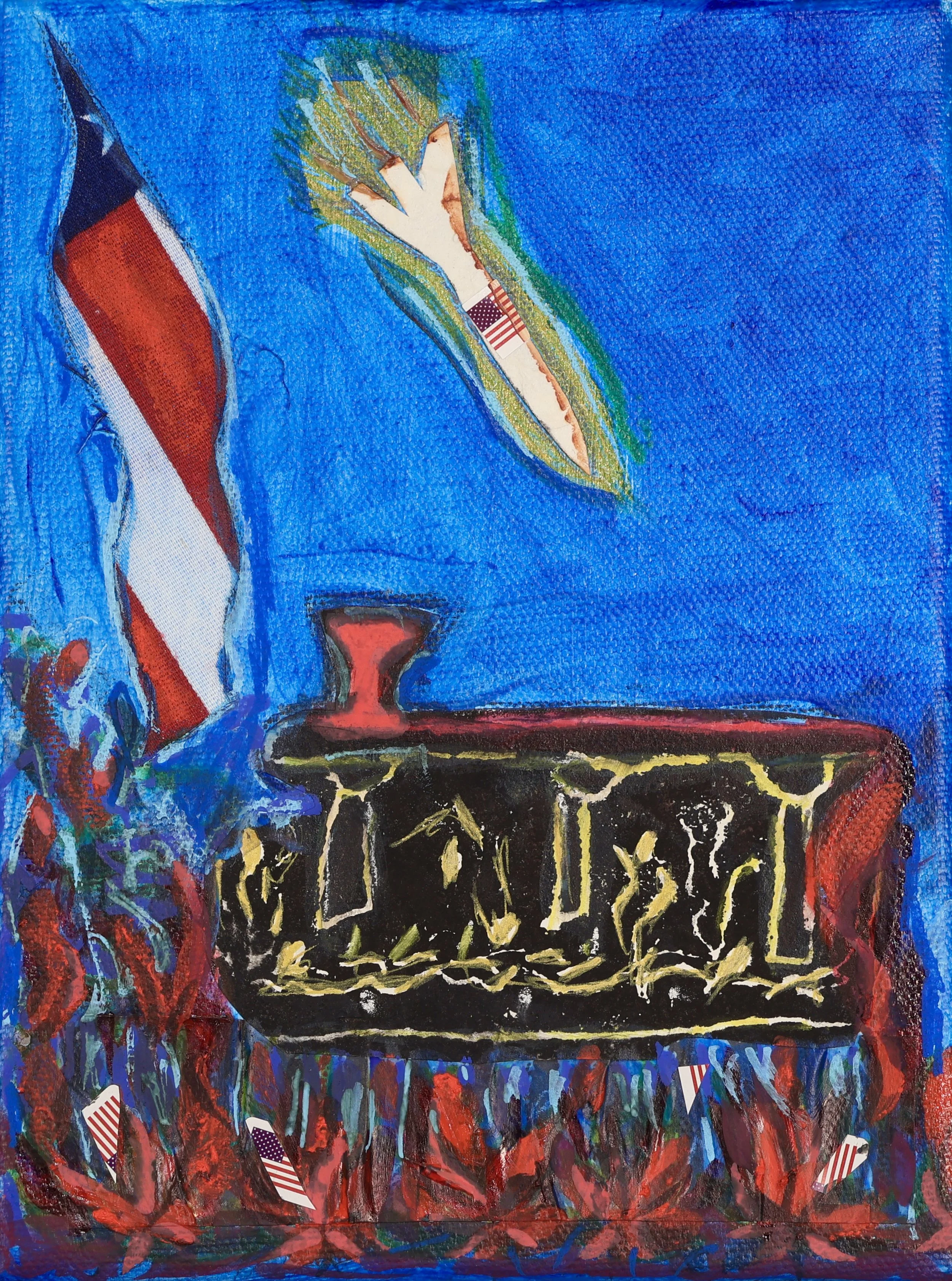 "America at 250: Blessings, Boys, Bombs" (2026, 4 x 6). 