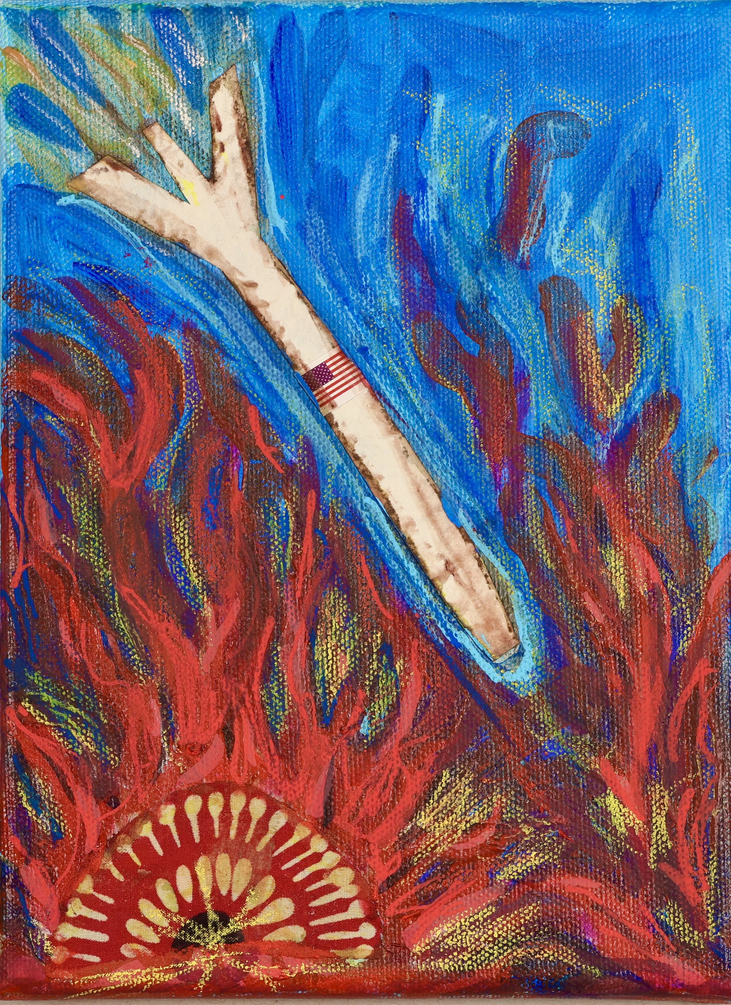 "America at 250: Blessings, Boys, Bombs" (2026, 4 x 6).  Bomb with Persian Fire