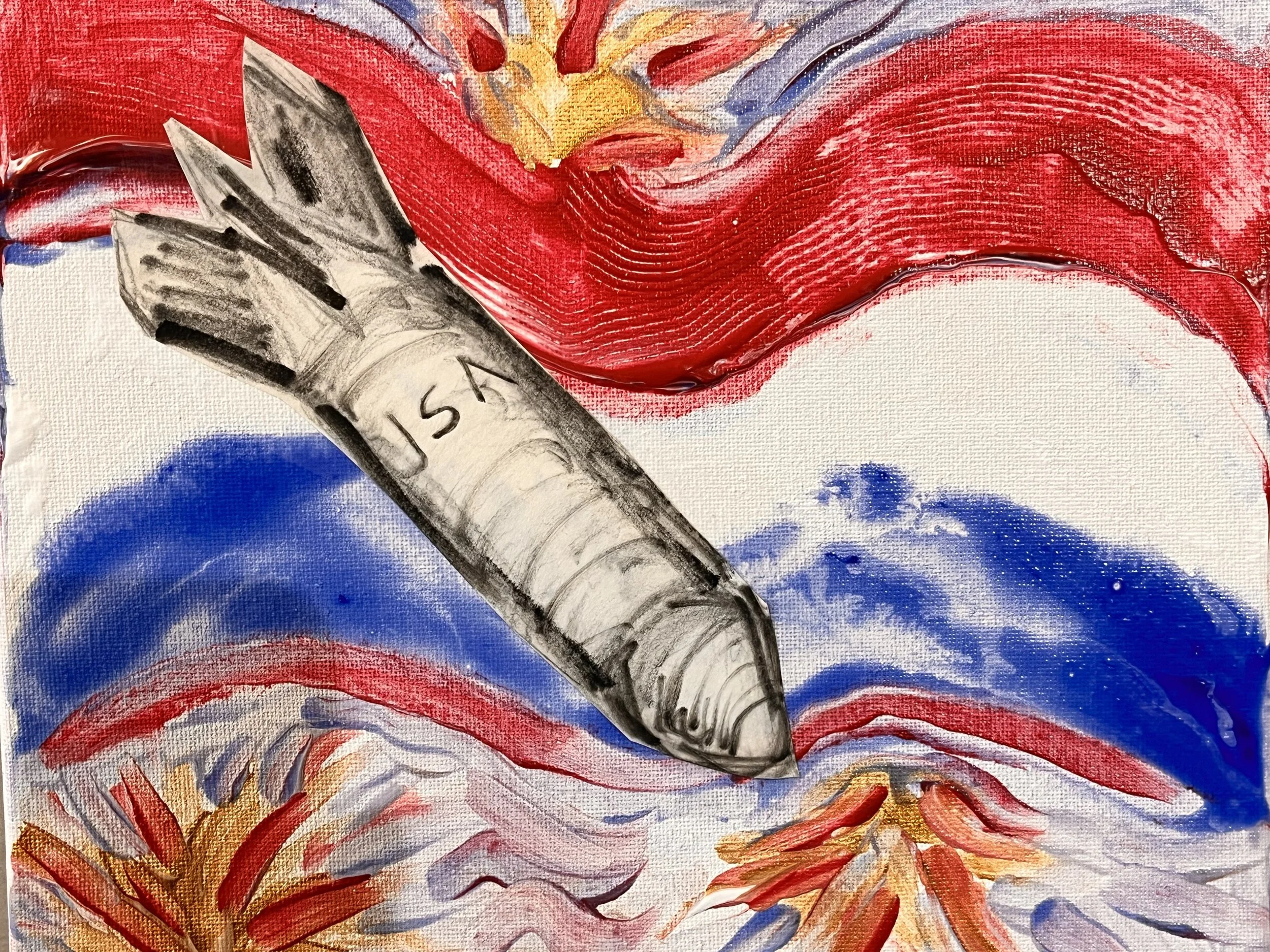 "America at 250: Blessings, Boys, Bombs" (2026, 8 x 6). 