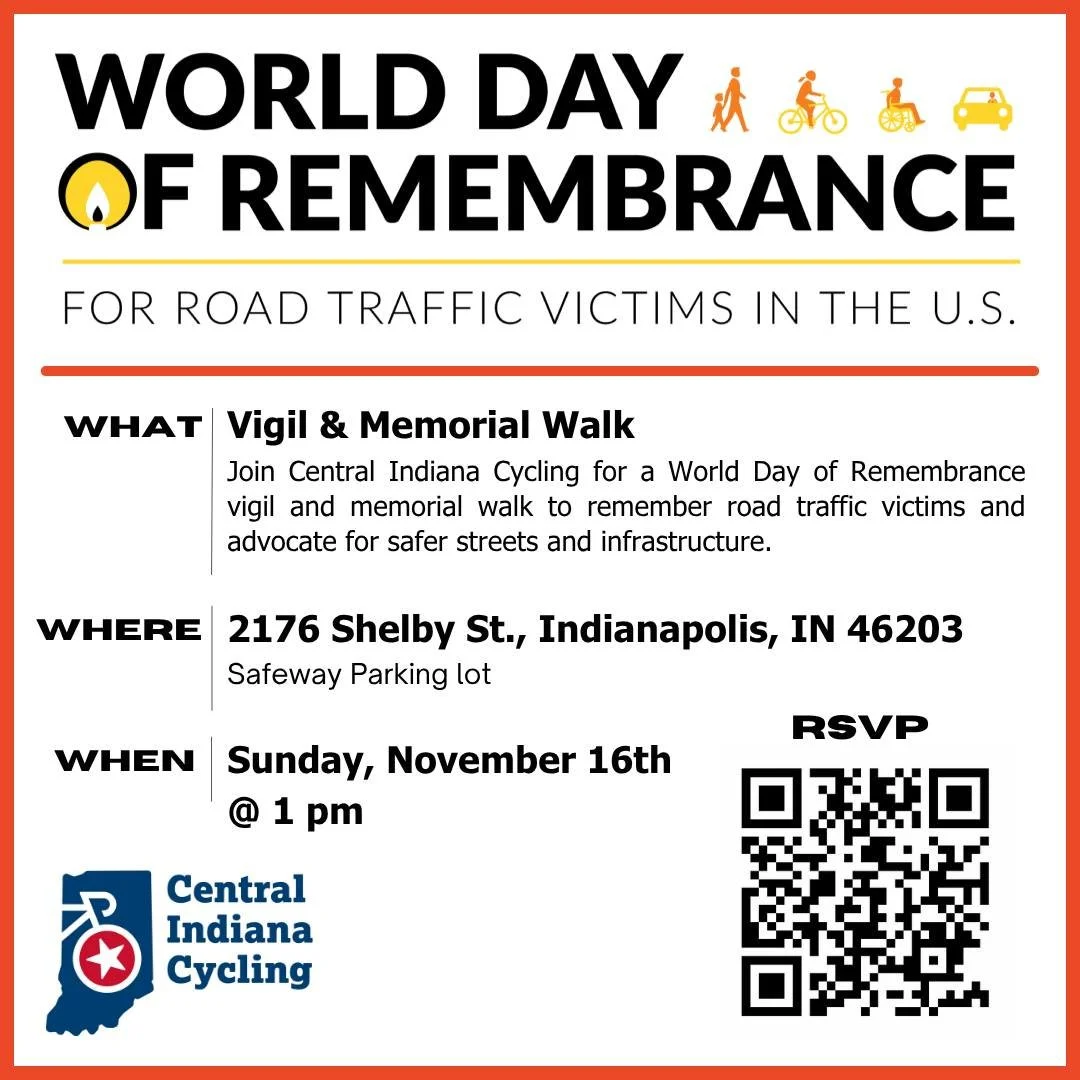 We invite Indy neighbors to walk with us from Shelby St. to State St. along Raymond for the Indianapolis World Day of Remembrance, a global event to honor those who have lost their lives or been impacted by roadway crashes.