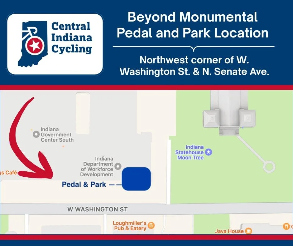 Going to the @indymonumental Marathon on Saturday? Avoid parking fees and traffic headaches by riding your  bike! Park it with our Pedal and Park volunteers who will watch your bike while you run or watch the race and enjoy the post race activities! 