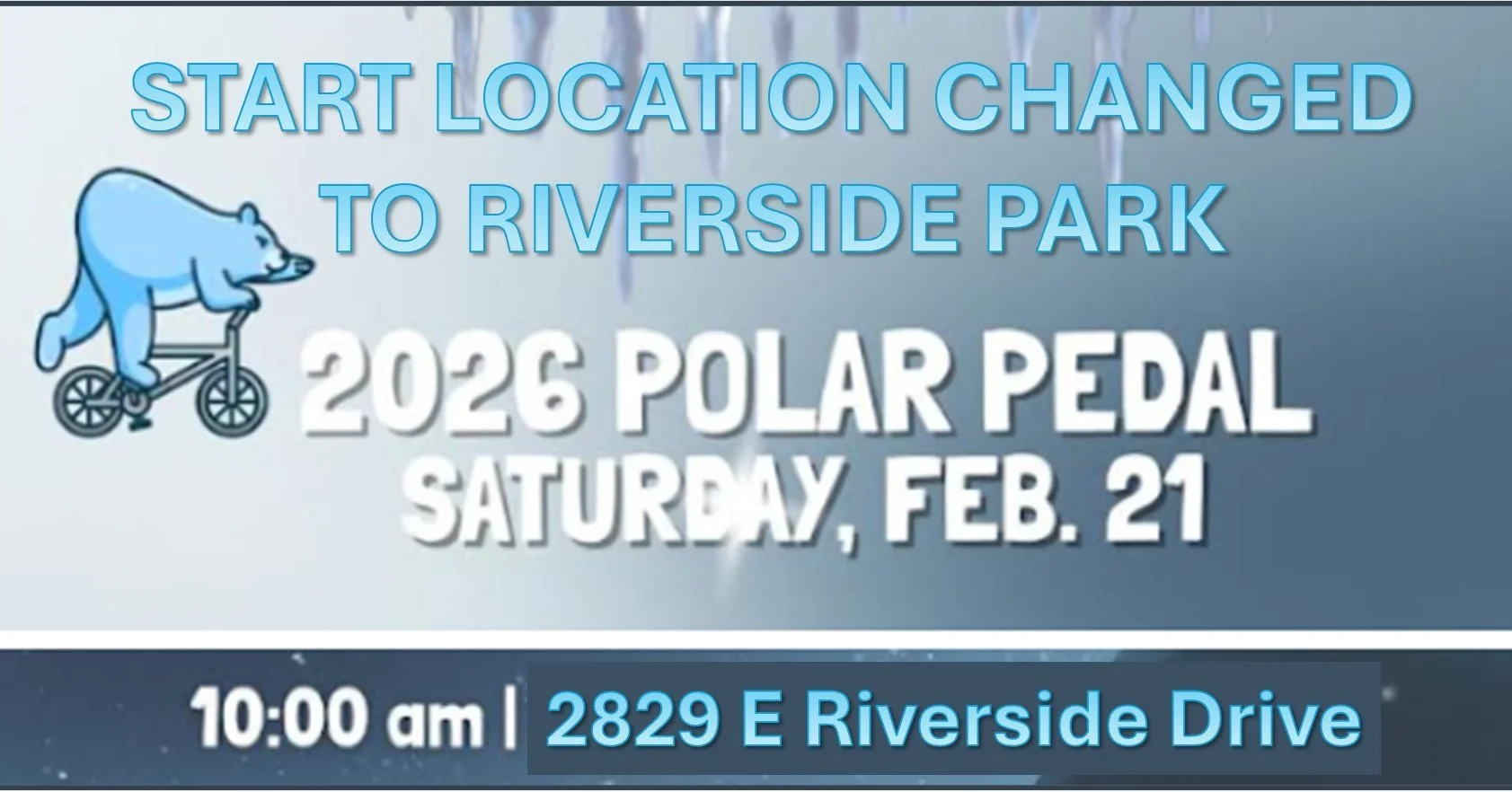 Heads up! The start location for the Saturday (2/21) Polar Pedal was changed to Riverside Park, 2829 E Riverside Drive. The ride starts at 10am, and folks start arriving at 9am. 

This is a City of Indianapolis ride. Here's the page with more info - 