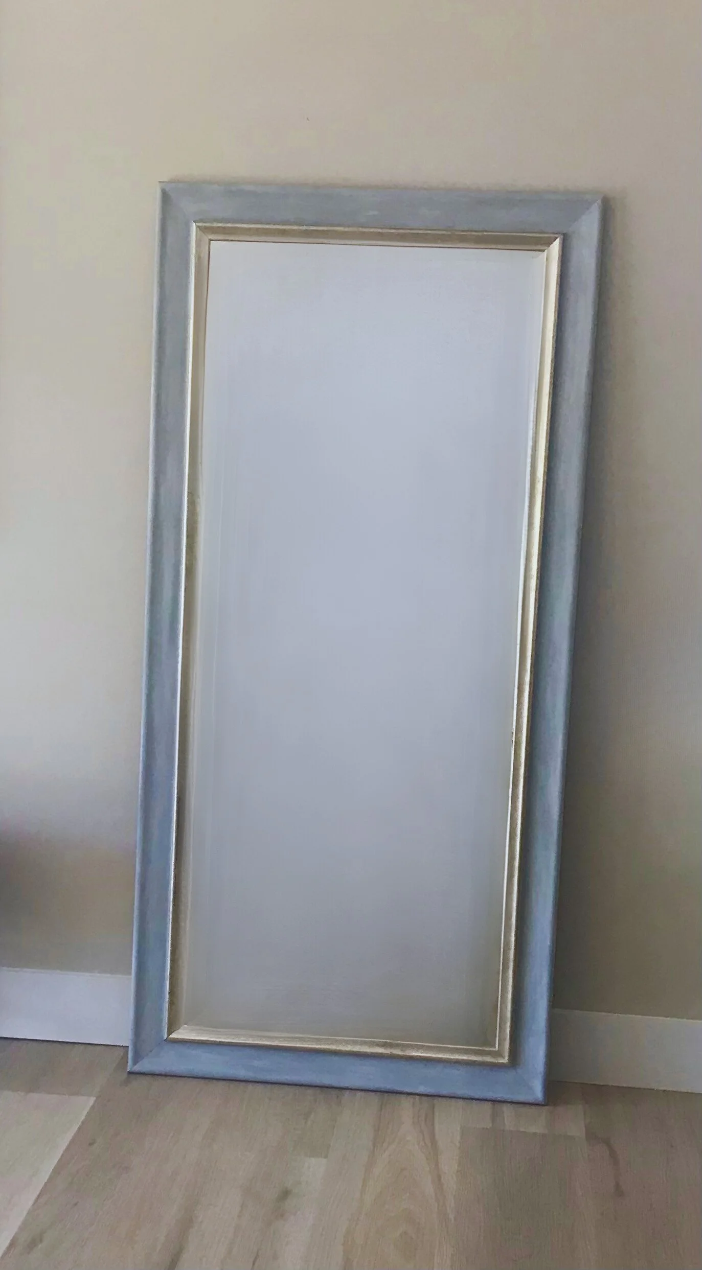 Blue floor mirror with champagne trim - 32" x 65". $100.