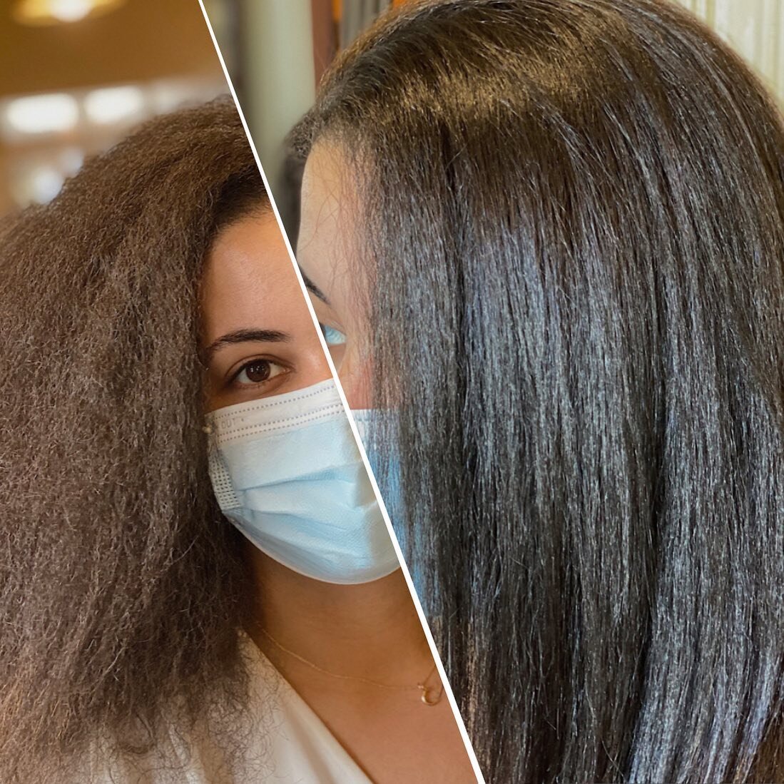 Before and after silk press. #texturedhair #tymoringhairstraightener #shinyhair #silkyhair #versitilehairstyles #curlyhair #curlygirl