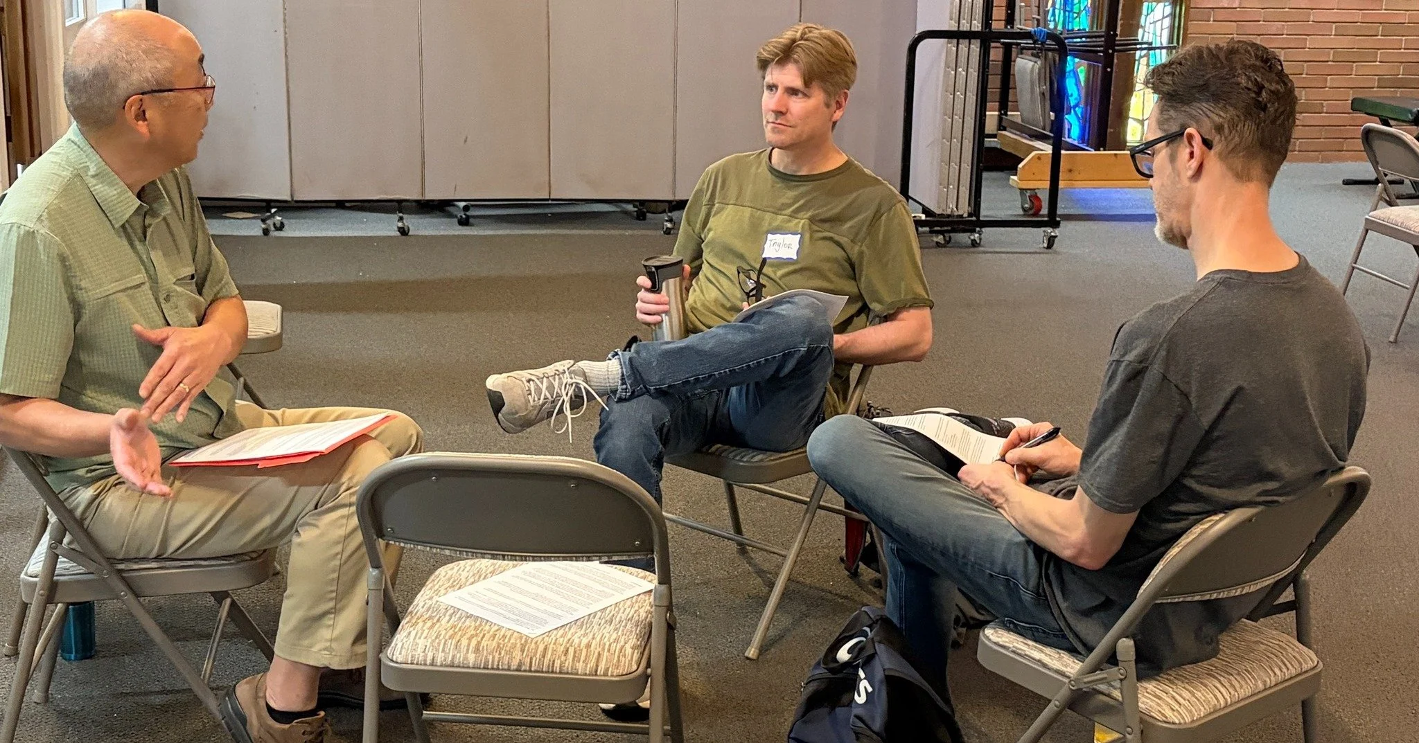 A few guys gathering around the Bible.

Looking at "the Book" as Doug says, and having honest conversation to grow together. 

This is the kind of community we&rsquo;re grateful for and continuing to build.