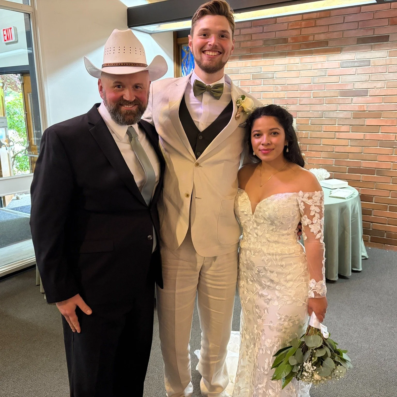 Congratulations to Grey &amp; Marisol Bumstead, who were married last Saturday ❤️

This picture says it all 😂🤠 

Pastor Phil in a cowboy hat&hellip; should this continue? 

YES!!!

What a fun and joyful celebration together as a church family!