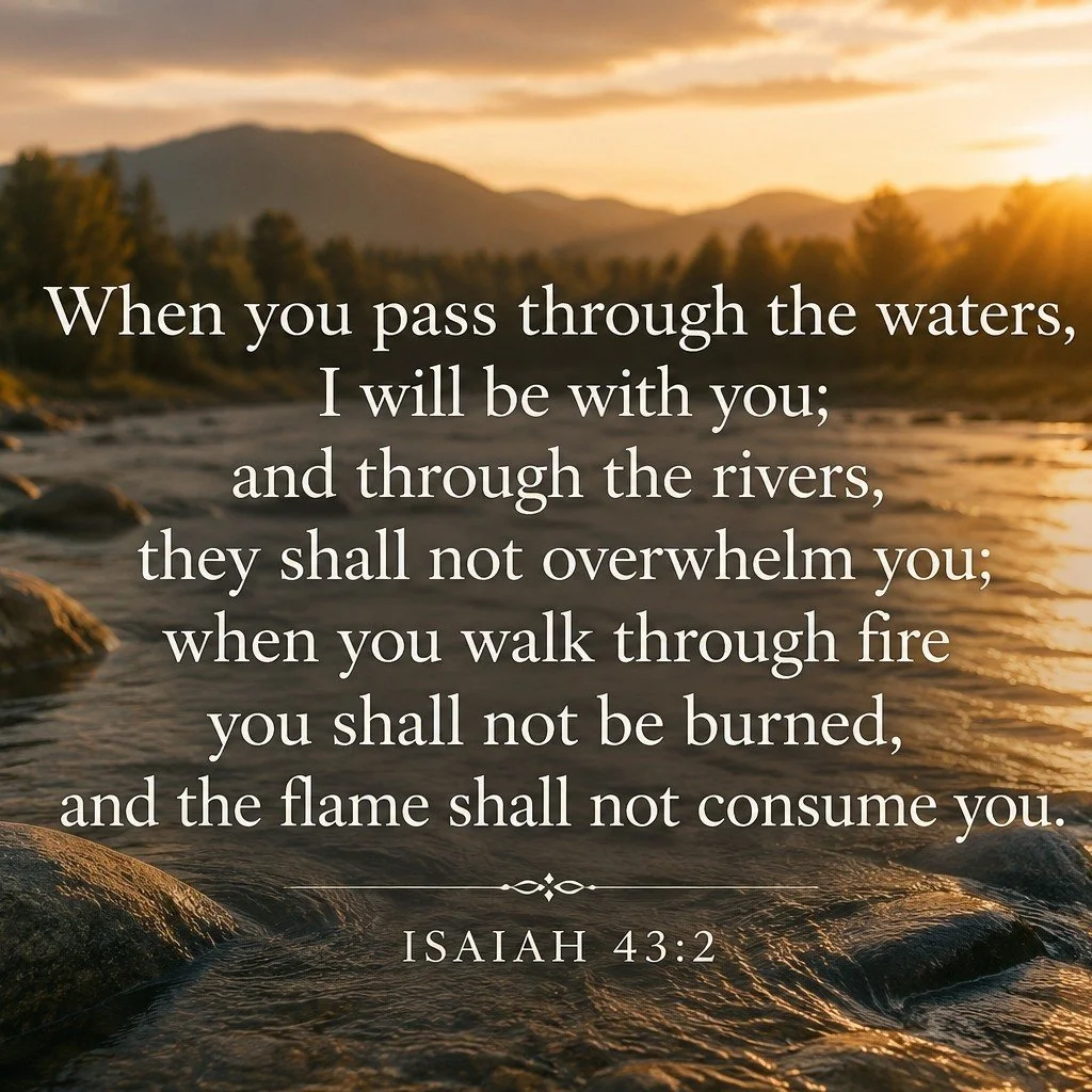 Yesterday, Alex reminded us of one of God's most comforting promises:

"When you pass through the waters, I will be with you..." &mdash; Isaiah 43:2

Notice that God doesn't promise we'll never face deep waters or fiery trials. He promises 