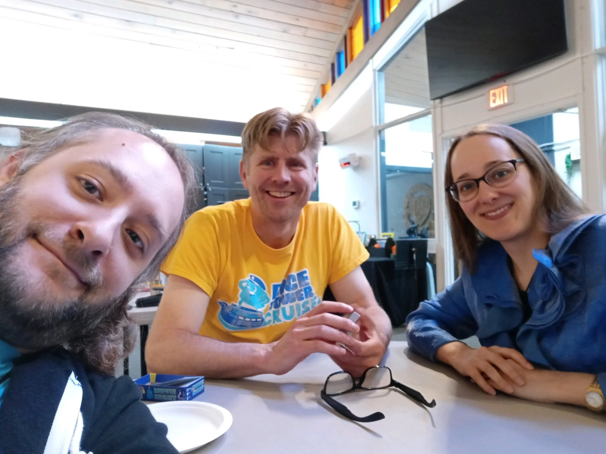 Board games, laughter, and time together! 🎲 Taylor, Ben, and Jennifer have created a fun way for people to connect, with Taylor always bringing some unique games to try.

Join us next time: October 10 at 1p at ECS. 

Come play!