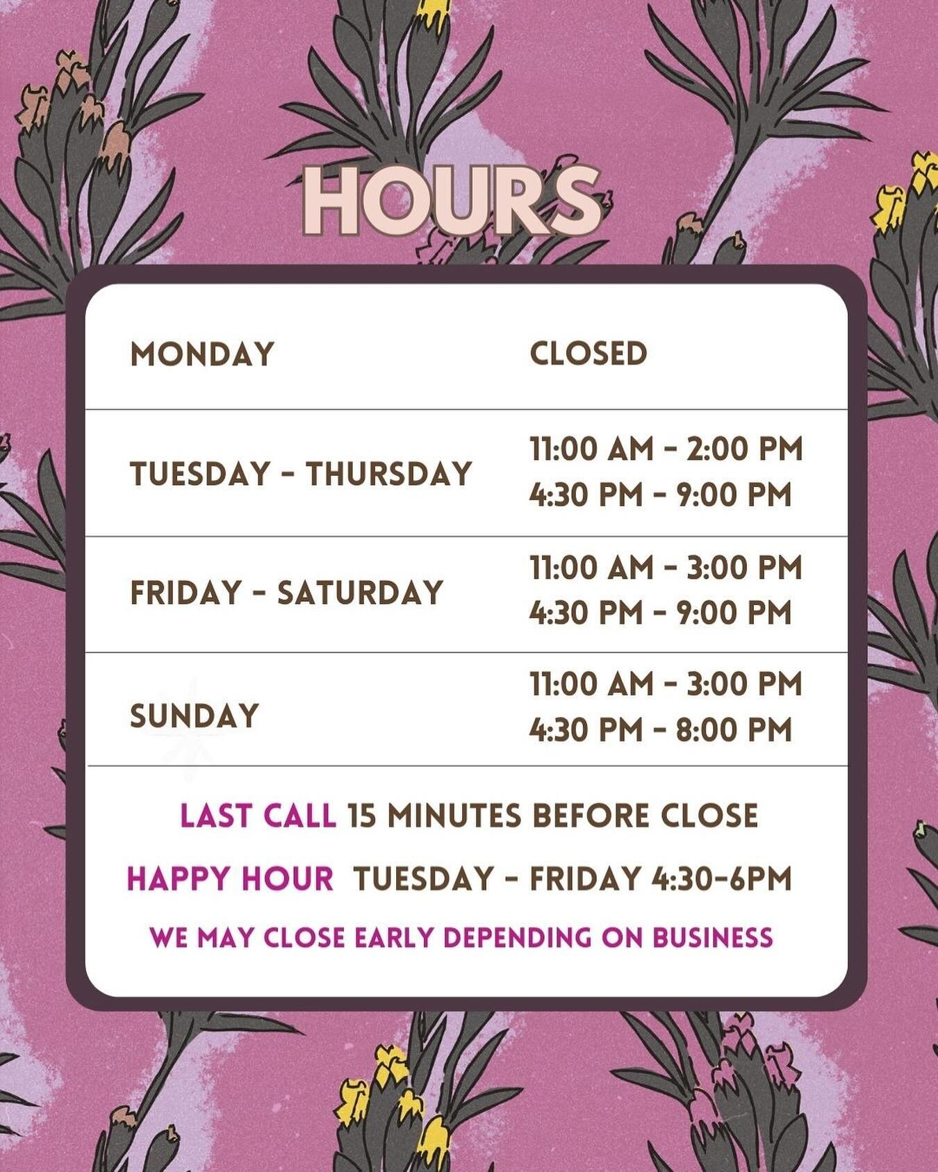 🌺 UPDATED HOURS!! We&rsquo;ll now be open til 9pm starting TODAY!