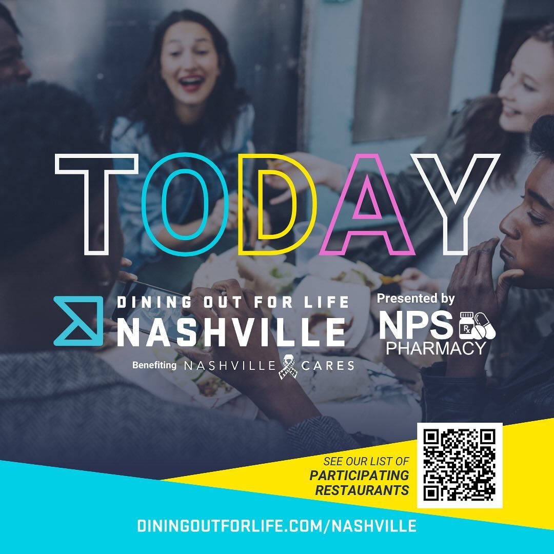 #DiningOutForLife is just one way Nashville CARES fights to end the HIV Epidemic in Middle Tennessee. Fight with us TODAY, Wednesday, May 8th, by dining out! 30% of our dinner sales will be donated to @nashvillecares today 🌿