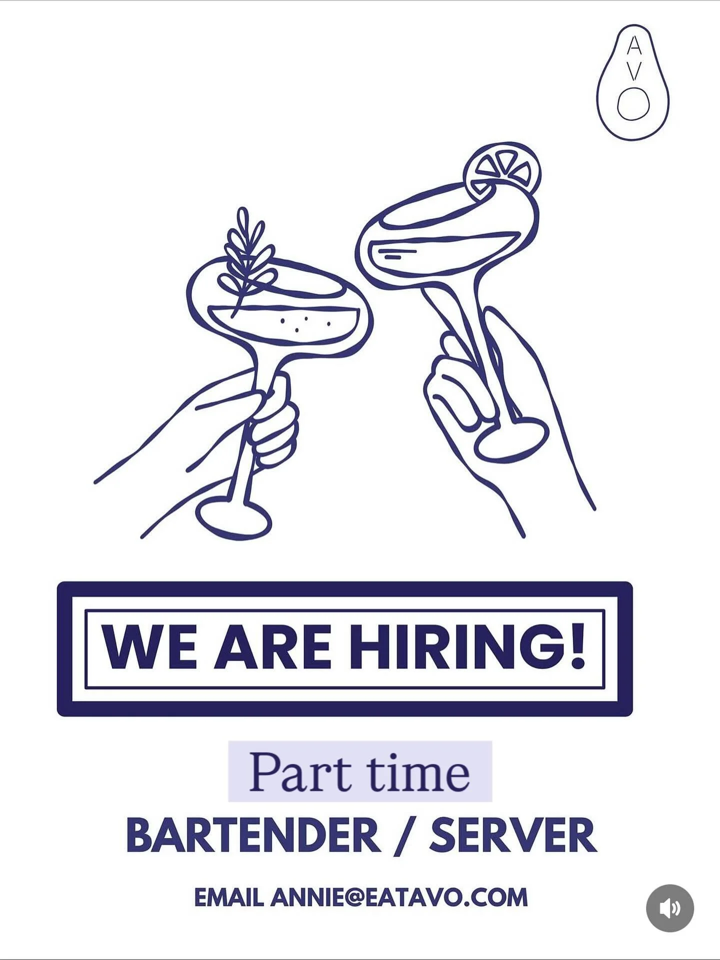 🍸 We&rsquo;re hiring! 🍸
AVO is looking to add another bartender to our crew!
&bull; 3 shifts a week
&bull; Must have weekend availability
&bull; Craft bar experience required

If you love great cocktails, good food, and a solid team, we&rsquo;d lov