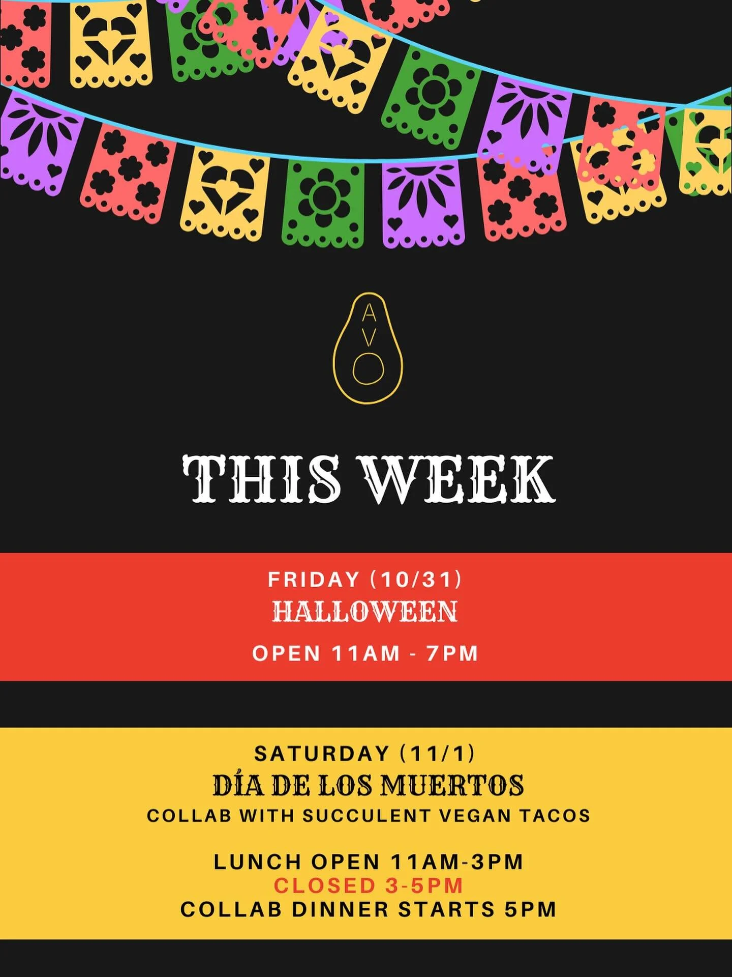 Friendly reminder for adjusted hours for Halloween &amp; to make your reservation for our D&iacute;a de Los Muertos collaboration with @succulentvegantacos 🌼 It&rsquo;s going to be a fun fun night!