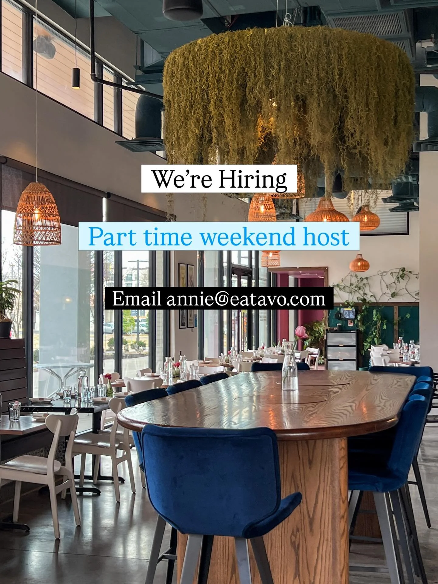 We&rsquo;ve been growing our team to get ready for busy season 🤍 and we&rsquo;re almost complete. Just one more host to go!

Interested in joining us? We&rsquo;d love to hear from you.
Email annie@eatavo.com ✨