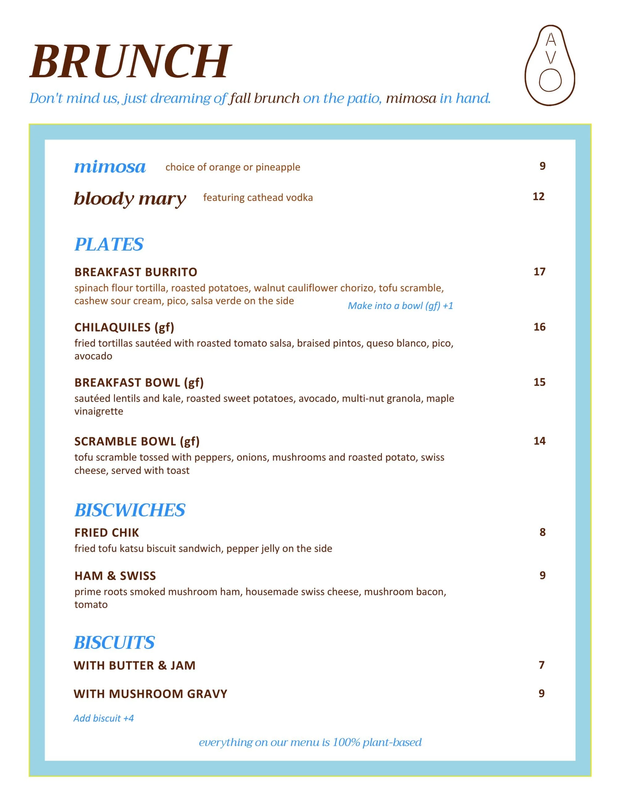 Fried chik biscwich. Chilaquiles. Breakfast burrito. Biscuits with mushroom gravy. 

Our fall brunch menu gets a sneak peek this weekend, then we say see ya later until launch 🌱

Tell us what you&rsquo;re getting first 🙋🏻&zwj;♀️