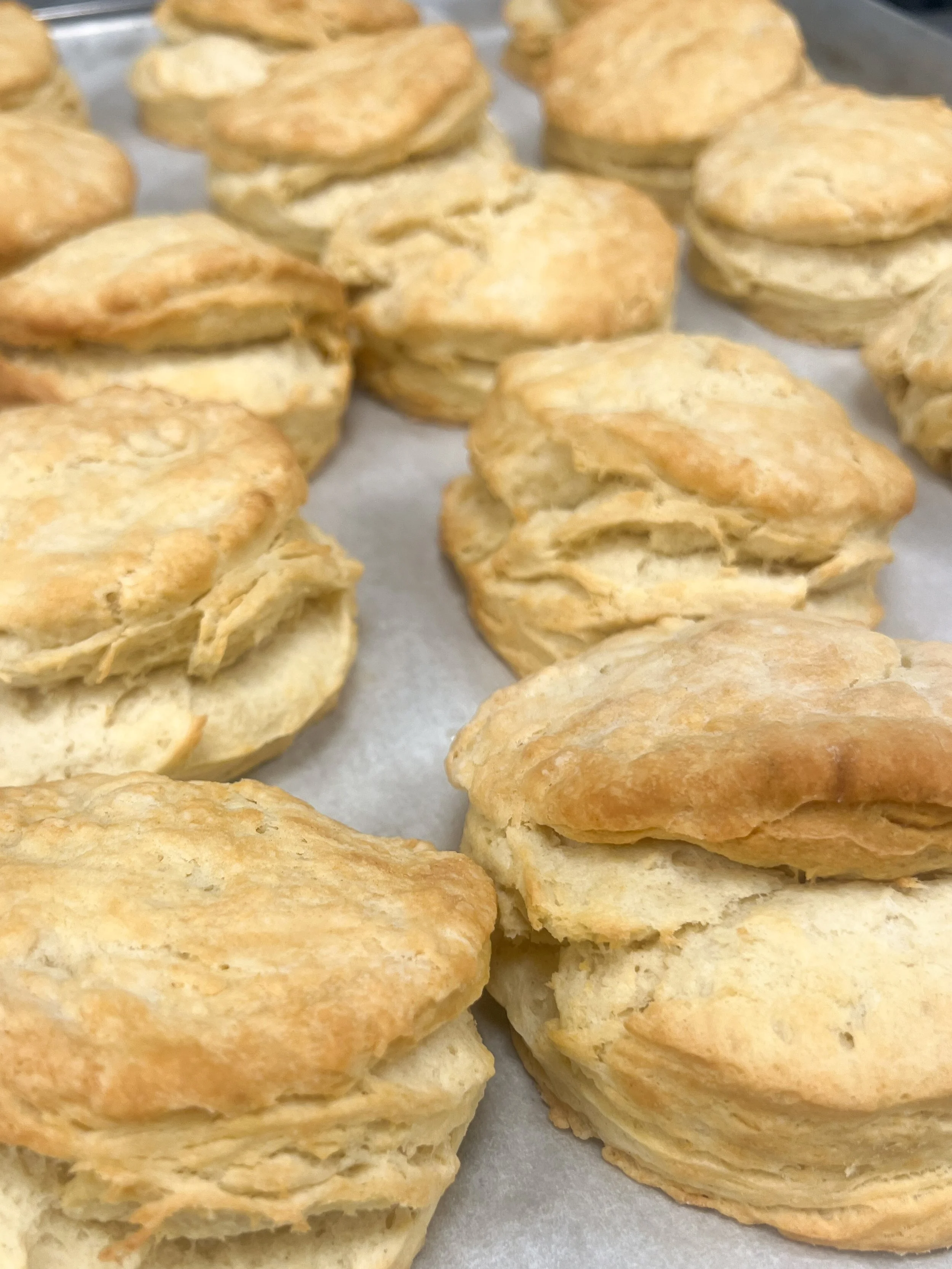 BAKED FRESH! Start your day with buttery, flaky biscuits ☀️ Brunch Saturday and Sunday 11am-3pm!