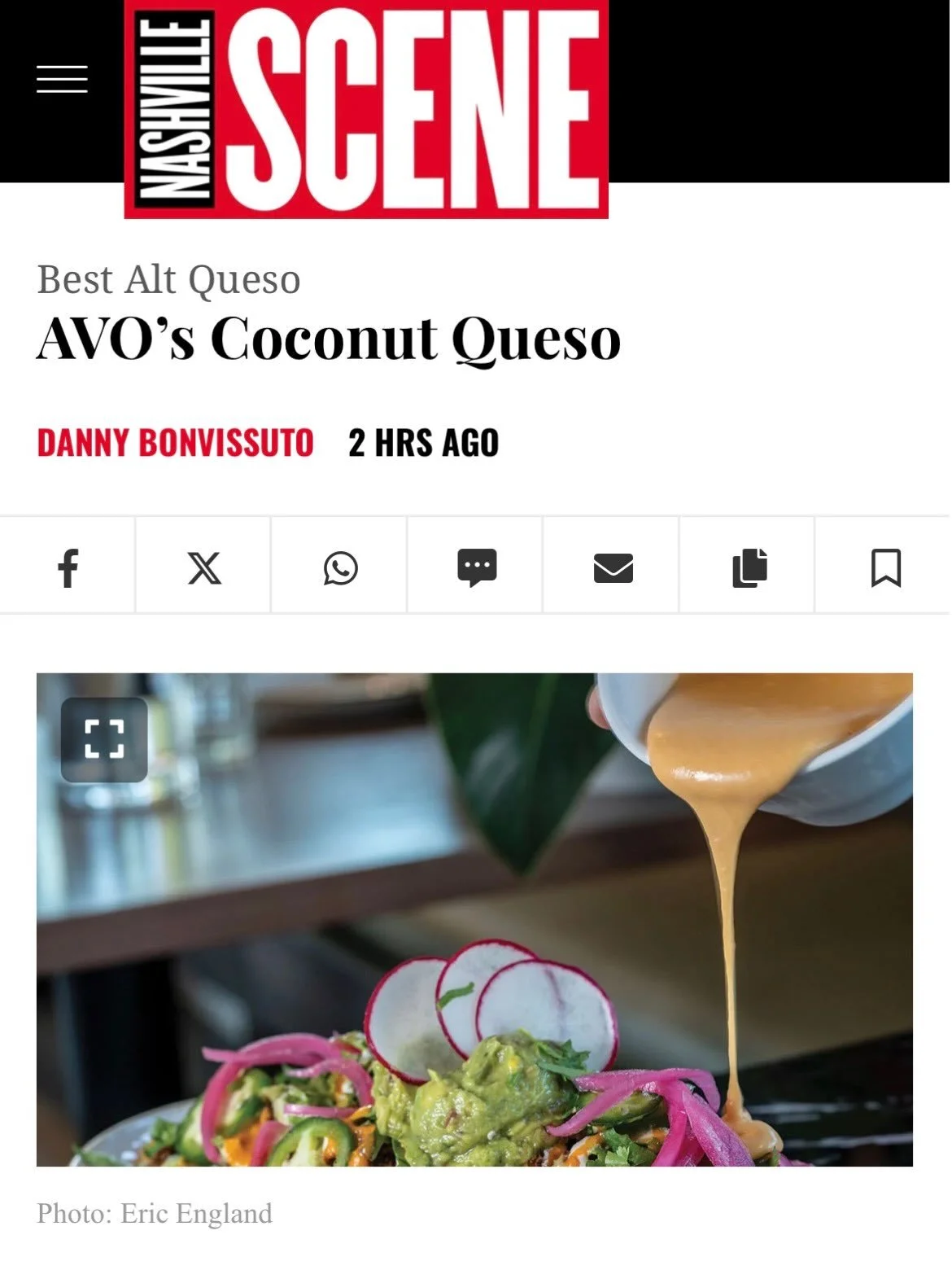 Our coconut queso was selected for the Writer&rsquo;s Choice Award in @nashvillescene&rsquo;s Best of 2026! 🧀🎉

When we got an email from the Scene asking to take a photo of our coconut queso, we thought it was for a vegetarian feature they were wo