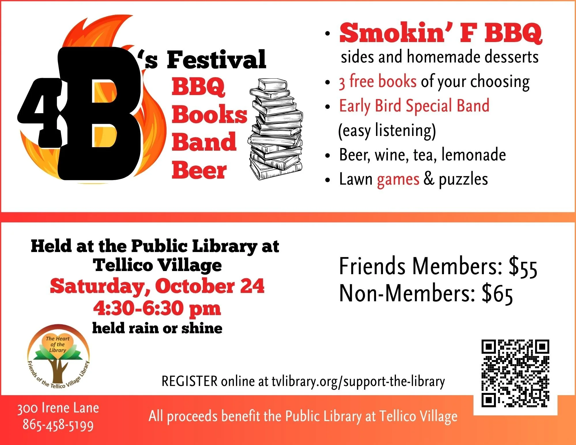 4 B's: BBQ, Books, Band, Beer Fundraiser 2026