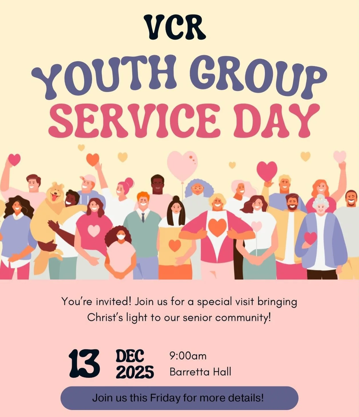 We need you! 
Join us this Friday for Mass at 7pm and help us prepare gifts for our upcoming visit!