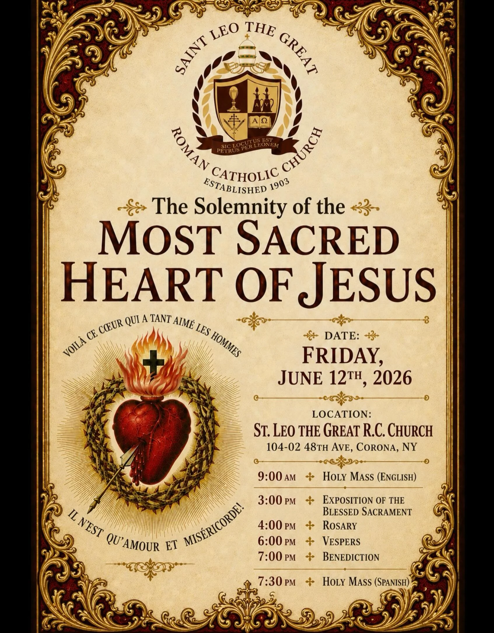 The Parish of St. Leo the Great invites everyone to celebrate the Solemnity of the Most Sacred Heart of Jesus this upcoming Friday, June 12th. All are welcome!

___________________________________________________

La parroquia de San Le&oacute;n Magn