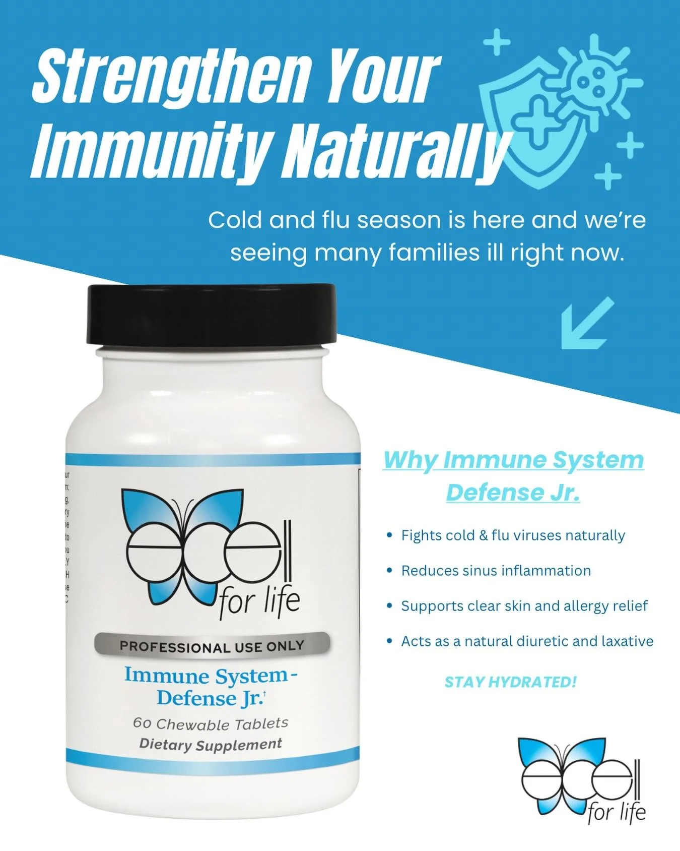 Newly updated label, same powerful support 💚

ViraKid helps fight cold/flu, calm sinuses, clear skin, soothe allergies, and more.

Stay well this season and stay hydrated! 💧

#excellforlife