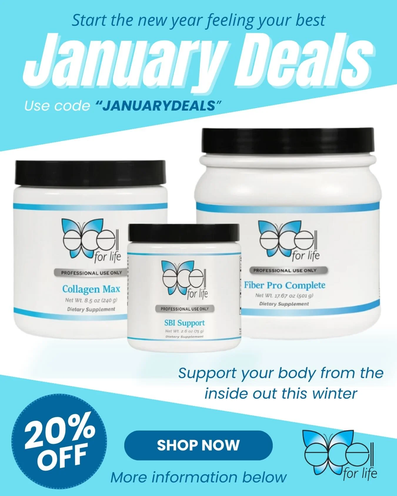 January Wellness Deals ✨

Support your body from the inside out this winter ❄️

💚 Fiber Pro Complete
 A next-generation fiber supplement designed to support a healthy gut microbiome, promote satiety &amp; weight management, and aid healthy bowel fun