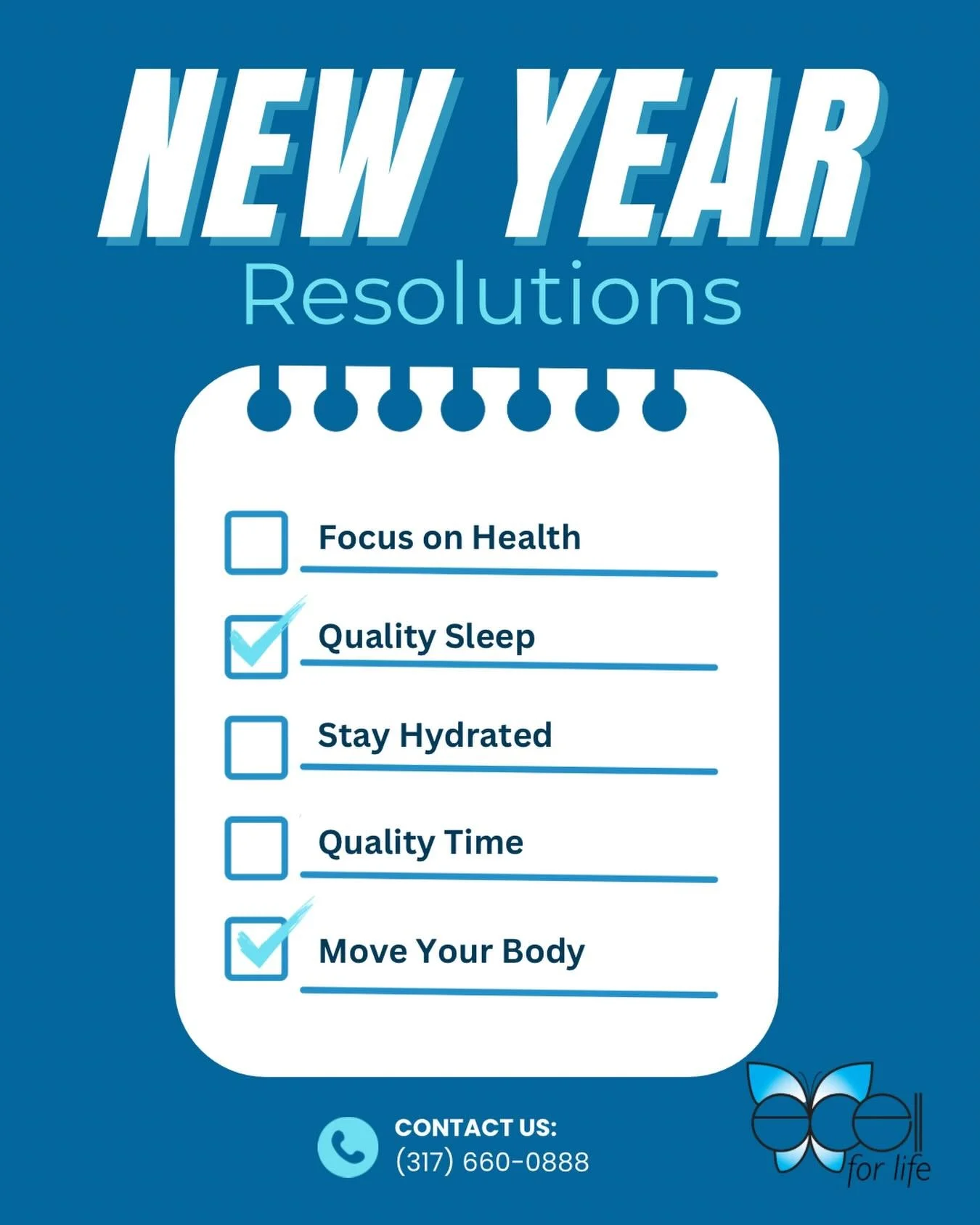 Focus on Health This New Year 🌱

New Year&rsquo;s resolutions don&rsquo;t have to be extreme. Start with the basics that truly support your well-being:
✨ Prioritize quality sleep
 💧 Stay hydrated
 🚶&zwj;♀️ Move your body in ways that feel good
 🤍