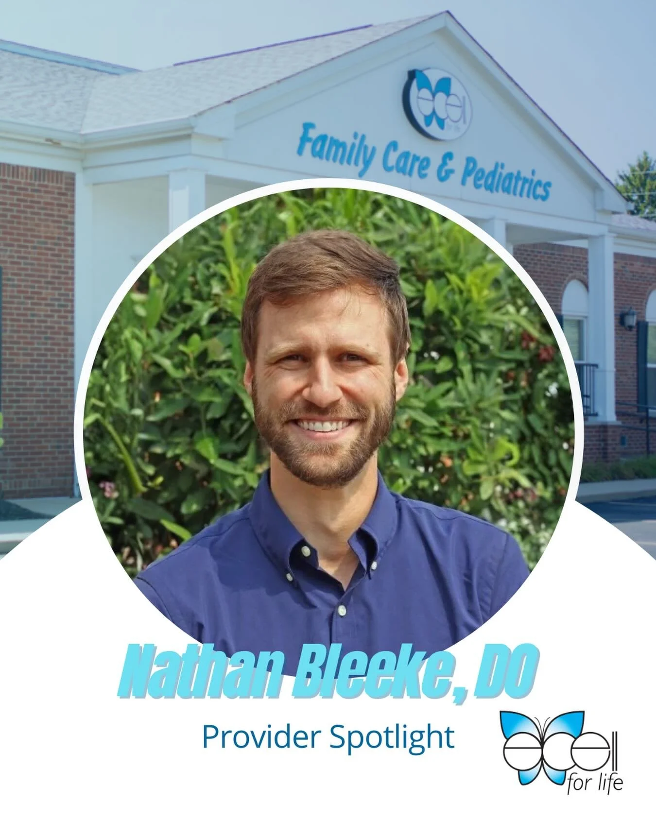 Provider Spotlight: Nathan Bleeke, DO ✨

Dr. Nathan Bleeke completed his undergraduate education at Purdue University, graduating with dual Bachelor&rsquo;s degrees in Chemistry and Environmental Geoscience before continuing his medical training at M