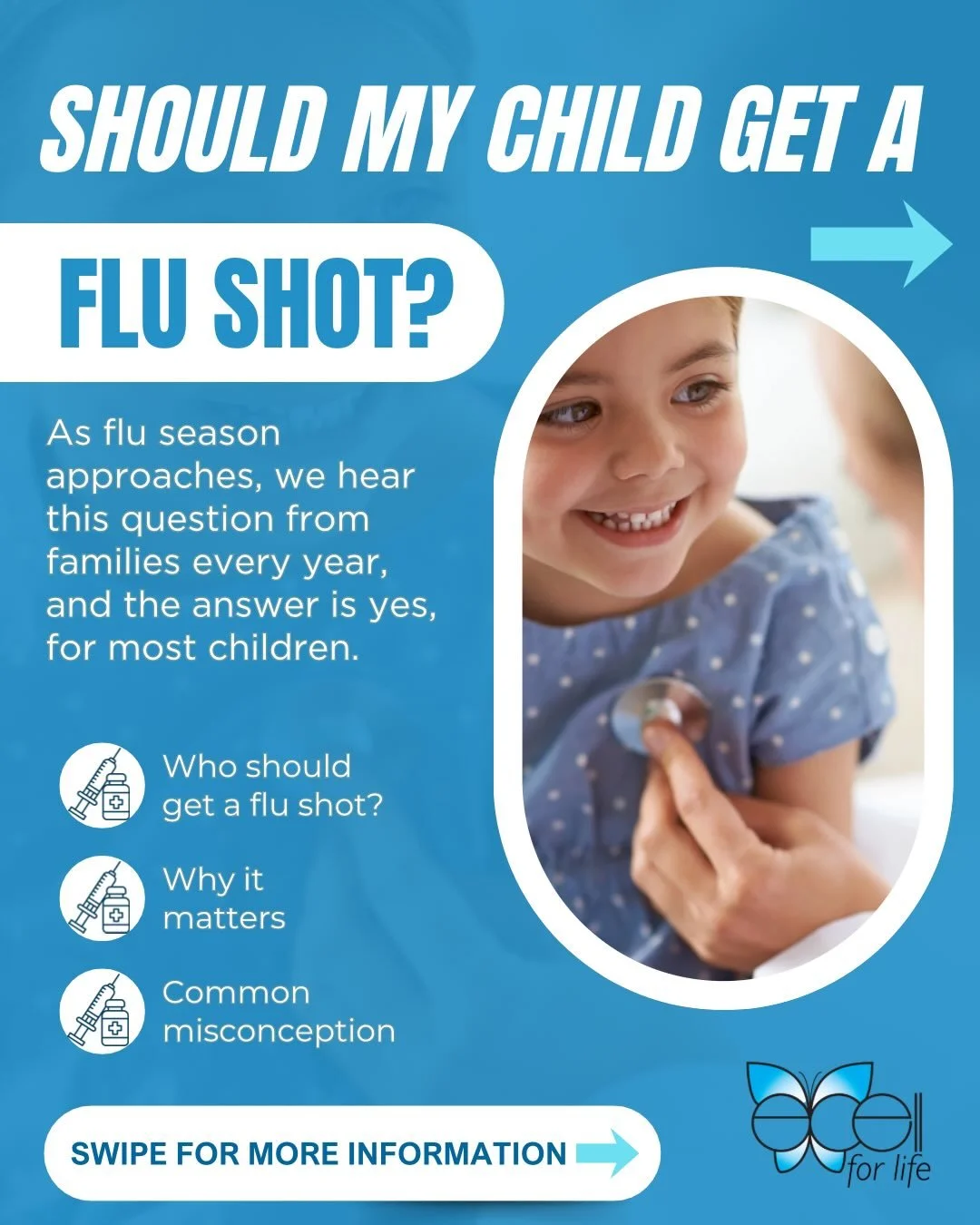 🩺 Should My Child Get a Flu Shot?

For most children, the answer is yes.

The flu can spread quickly in schools and daycare and may lead to serious illness. A flu shot helps protect your child and the people around them by reducing the risk of sever