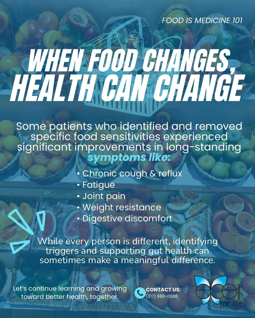 🌱 Food Is Medicine 🌱

Changes in your diet can impact:
 &bull; Chronic cough &amp; reflux
 &bull; Fatigue &amp; joint pain
 &bull; Weight resistance &amp; digestion

Tips for better gut health:
 ✔ Eat whole foods &amp; balanced proteins
 ✔ Stay hyd