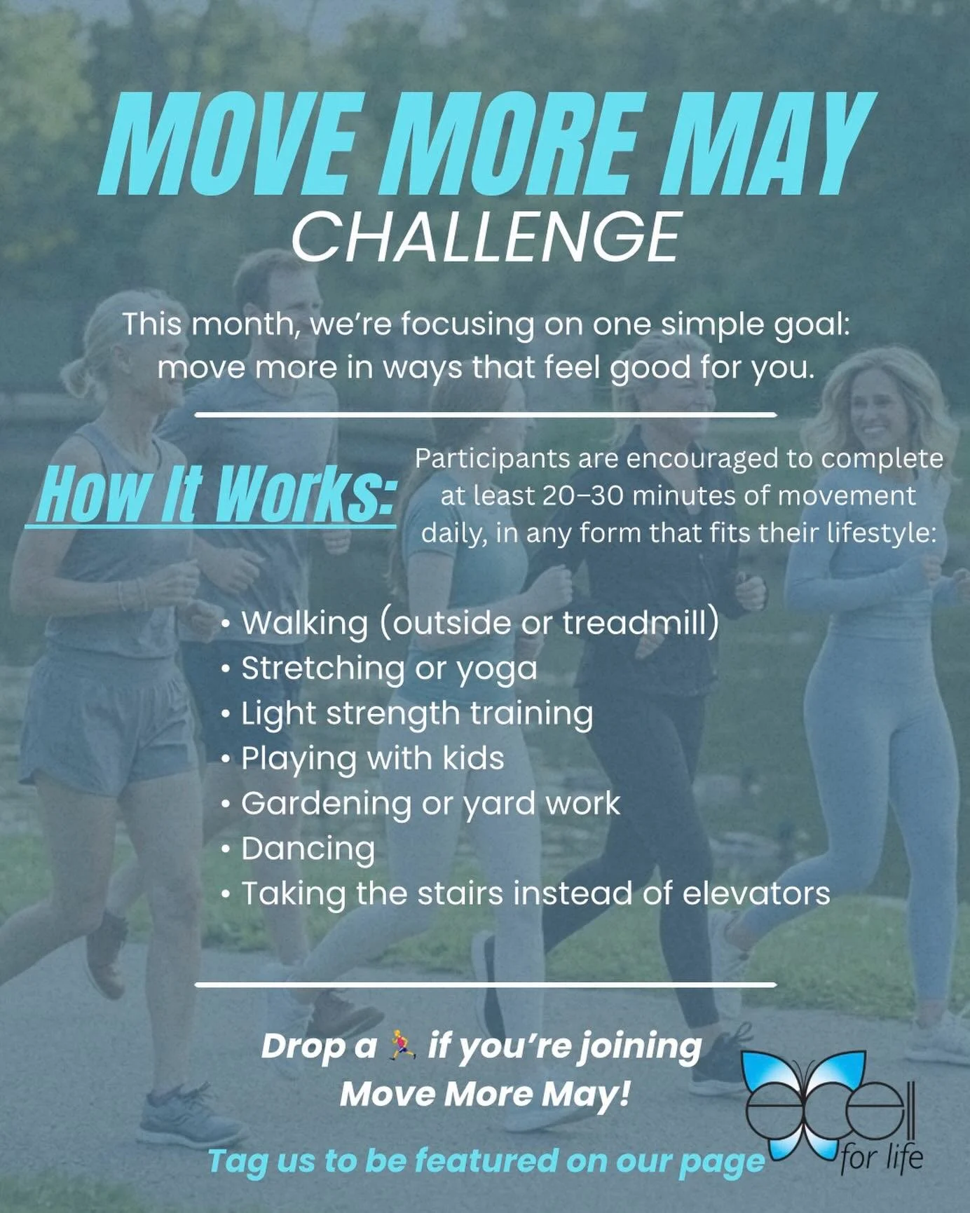 Move More May Challenge 🌿

This month, we&rsquo;re focusing on one simple goal: move more in ways that feel good for you.

No pressure. No perfection. Just progress 💚

Whether it&rsquo;s a walk, a stretch, or dancing in your kitchen, it all counts.