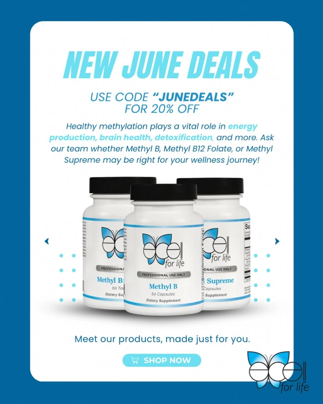 ✨ What do Methyl B, Methyl B12 Folate, and Methyl Supreme have in common? 

They all support healthy methylation: a critical process that helps your body produce energy, support brain function, detoxify naturally, and maintain overall wellness. While