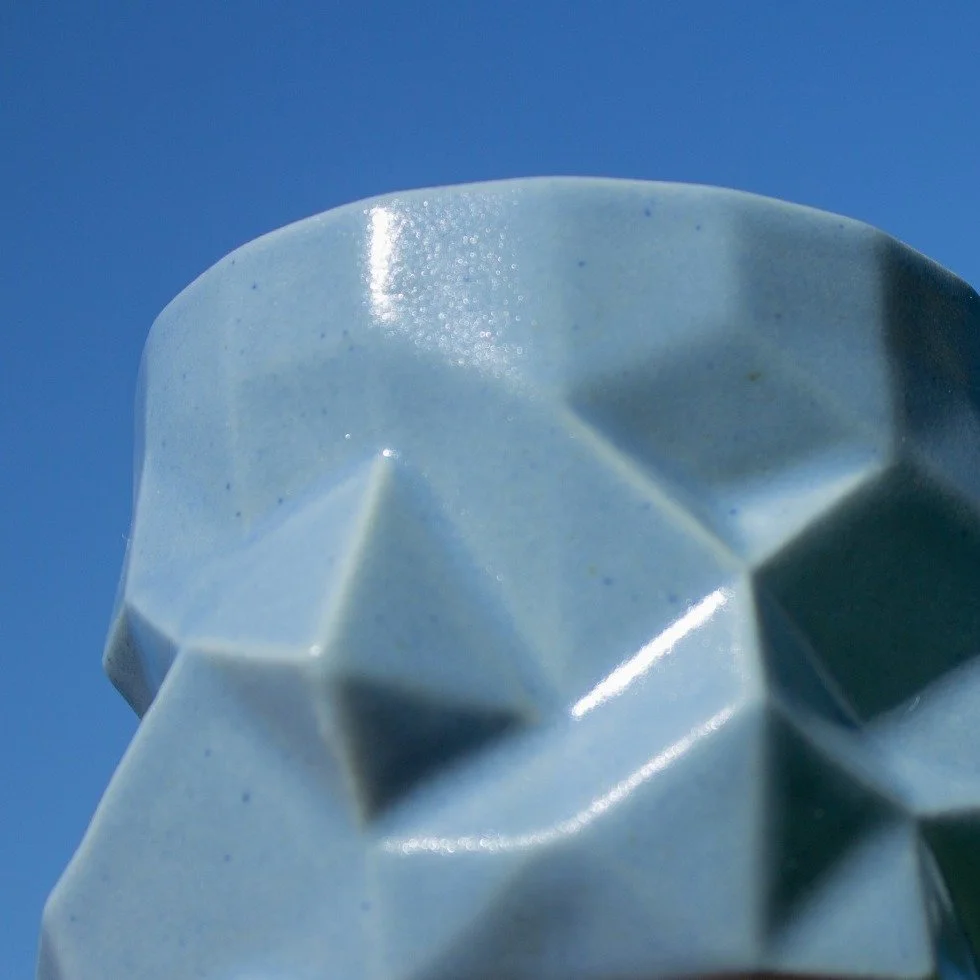 It's warm so stay cool and enjoy this sky blue cup against a clear sky
Digitally sculpted 3D printed and slip cast short ceramic cup
The image is also printed in the summer edition of the @littlebookofsmallbiz 
#geometricceramics #bluepottery #mod