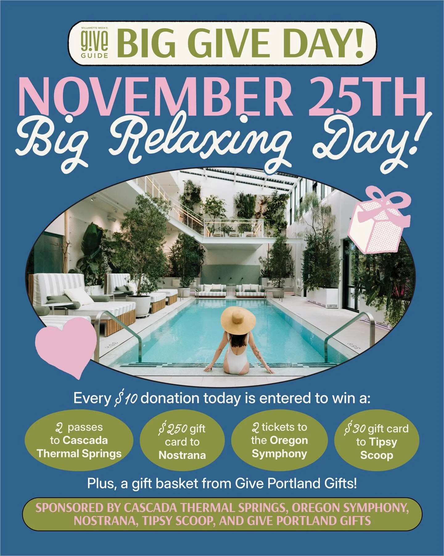 Welcome: you&rsquo;ve entered Give!Guide&rsquo;s official Relaxation Zone. Today&rsquo;s Big Give Day is for everyone who&rsquo;s longing to exhale, to unclench those shoulders, to set aside their worries and their cares just for a day or two. You de