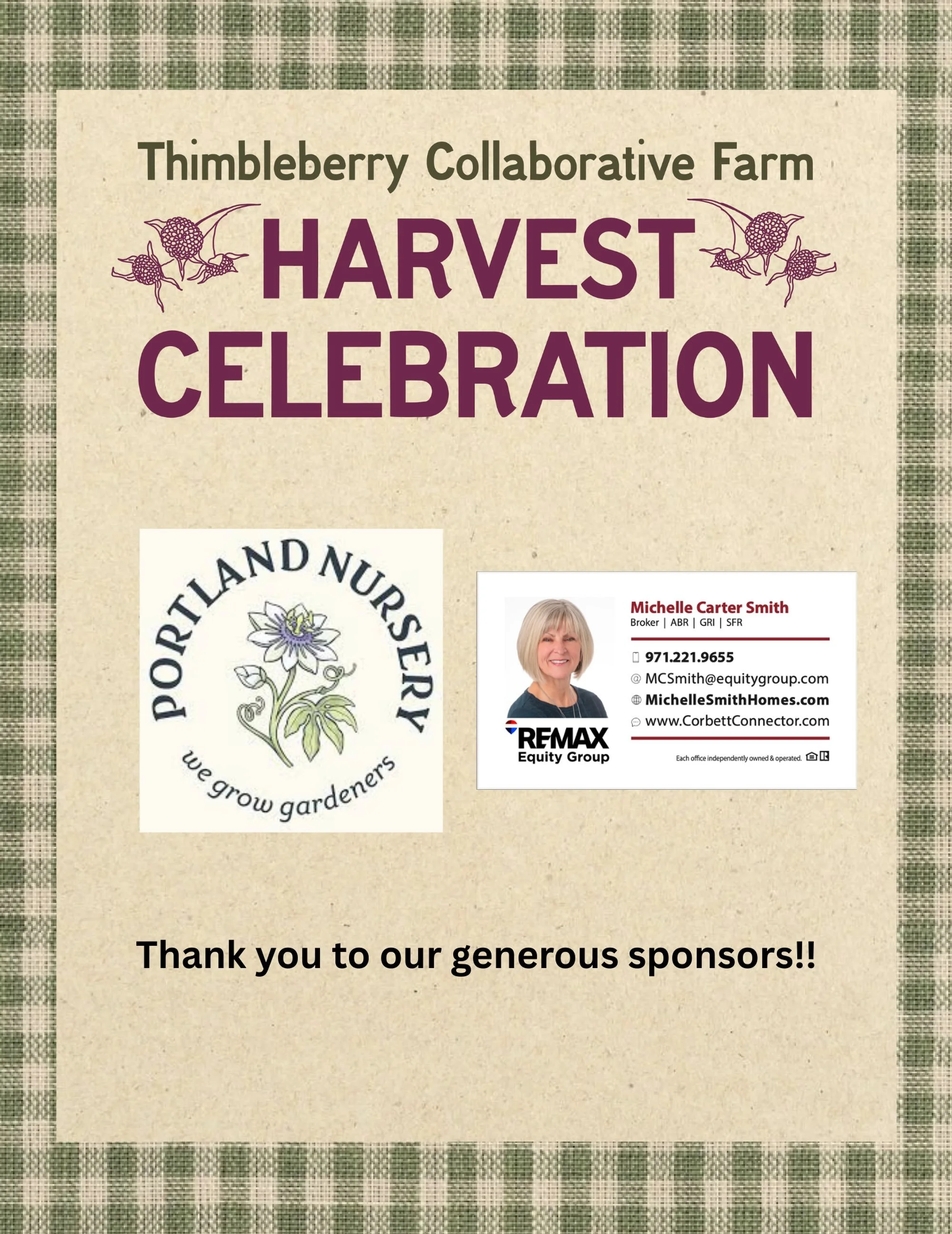 🌽 Less than two weeks until our Harvest Celebration!! Thank you so much to our sponsors Michelle Smith and Portland Nursery for helping to make it a wonderful event. Have you bought your ticket yet? Between farm fresh food, drinks, nature crafts, fa