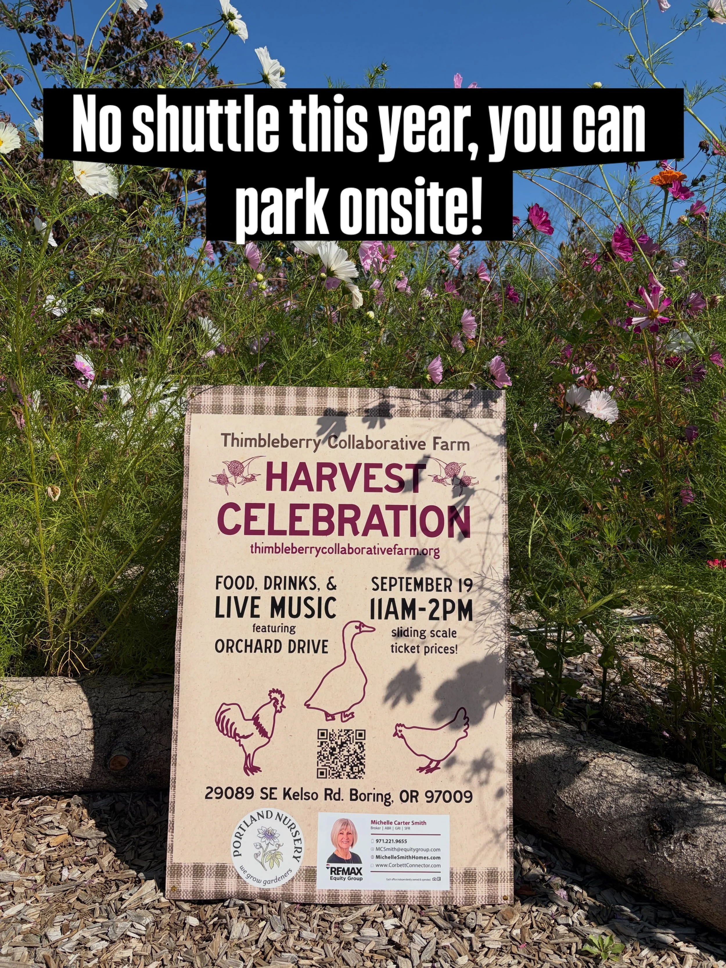 We know some folks have enjoyed riding the school bus over to the farm in the past but we&rsquo;re keeping it simple this year&mdash; you can head straight to our farm (29089 SE Kelso Rd.) and park onsite for Saturday&rsquo;s Harvest Celebration! Loo