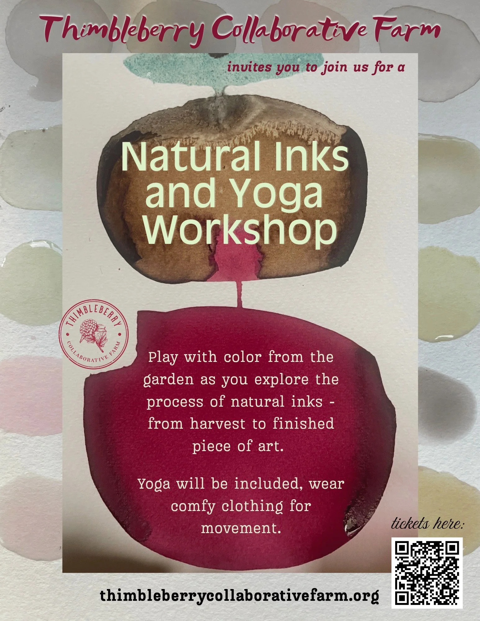 This Sunday, October 4th, from 1-4pm we will be having a natural inks and yoga workshop at the farm! Join us to ground in this space, collect color from the garden, and play with the process of capturing natural pigment. Tickets are available on our 