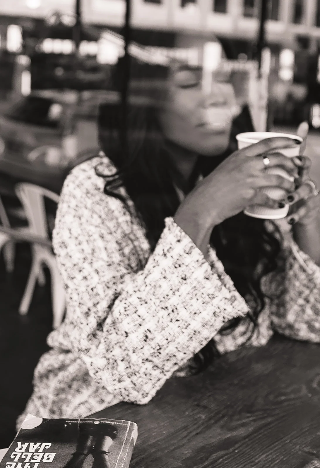 Women drinking coffee in a Vancouver, Washington during a portrait photography session