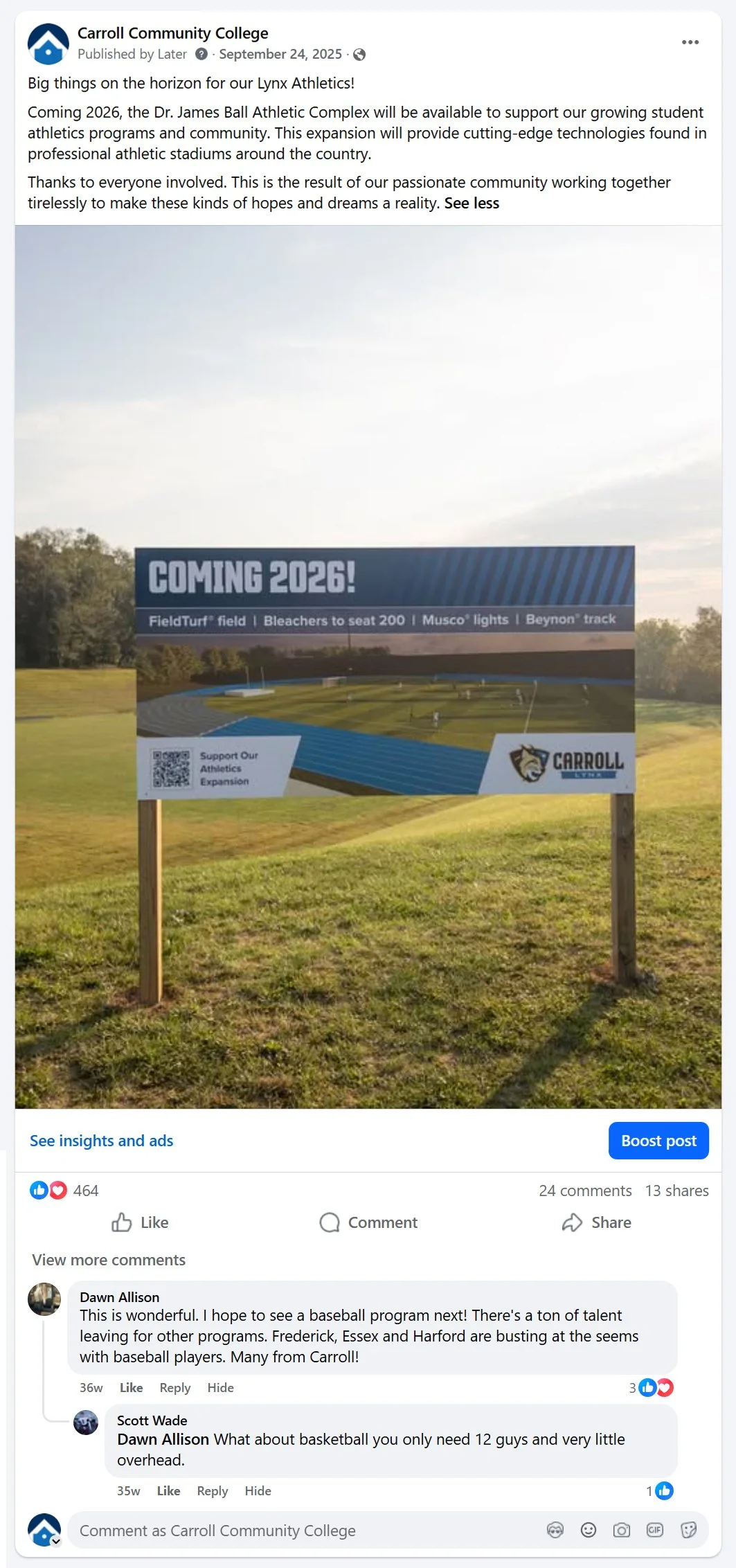 Athletic Expansion Announcement