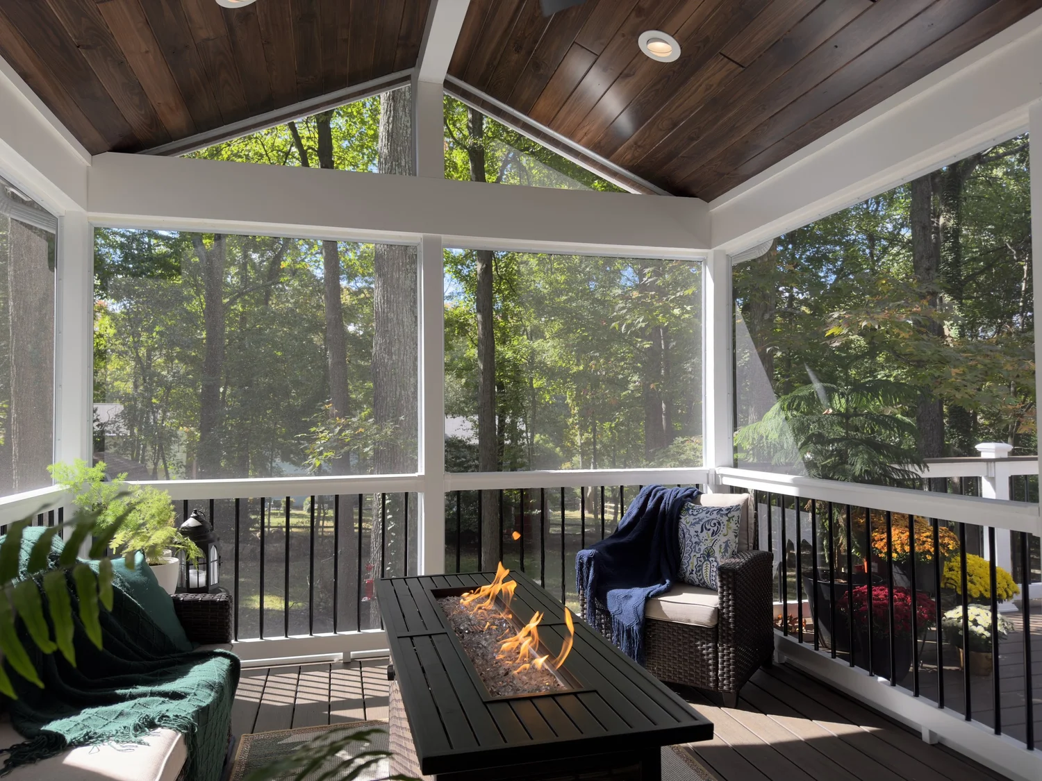 Screened-in porch area on a custom deck remodel